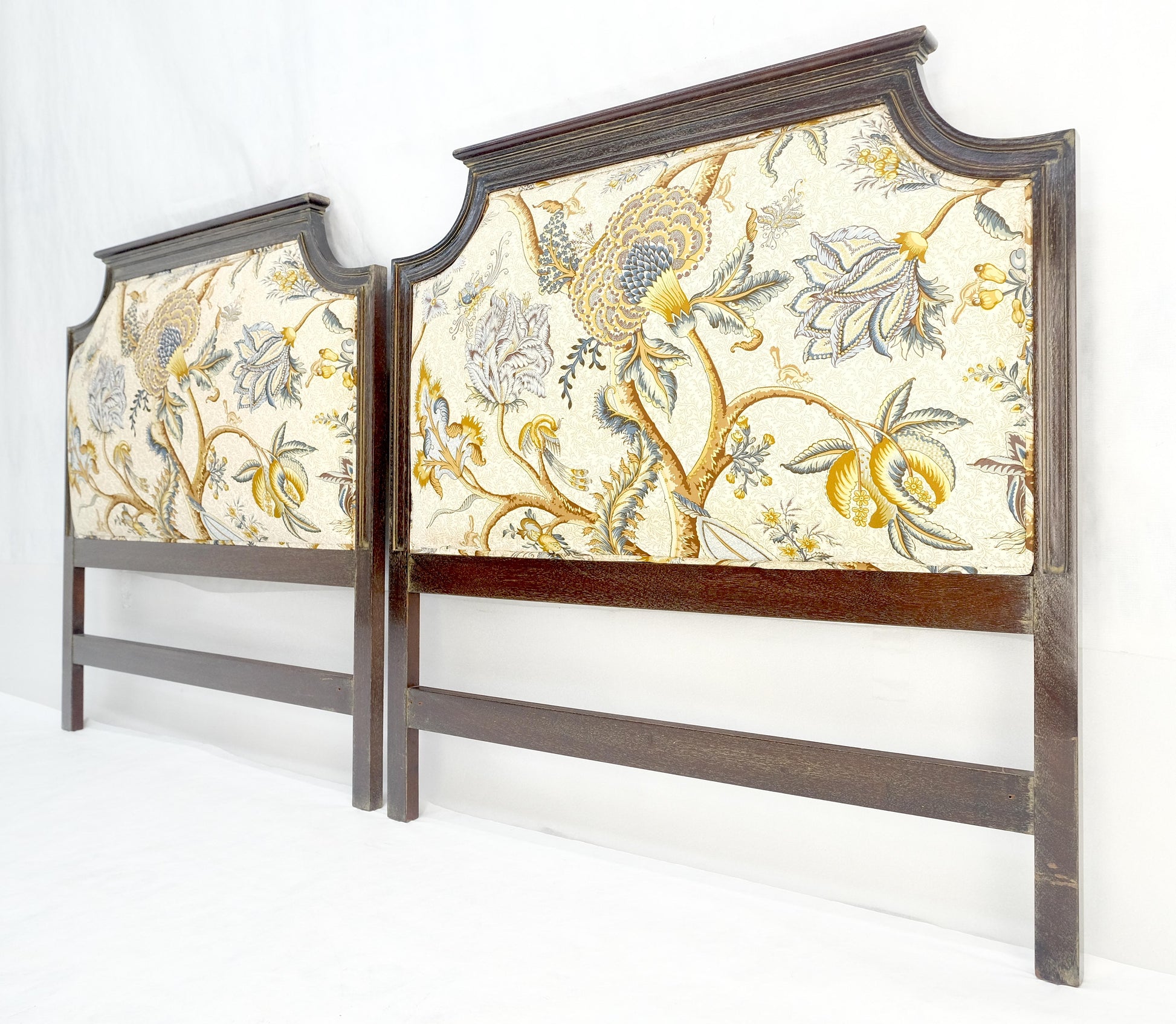 EstablishedLines Pair of Very Fine Cerused Mahogany New Upholstery Twin Size Headboards Beds MINT
