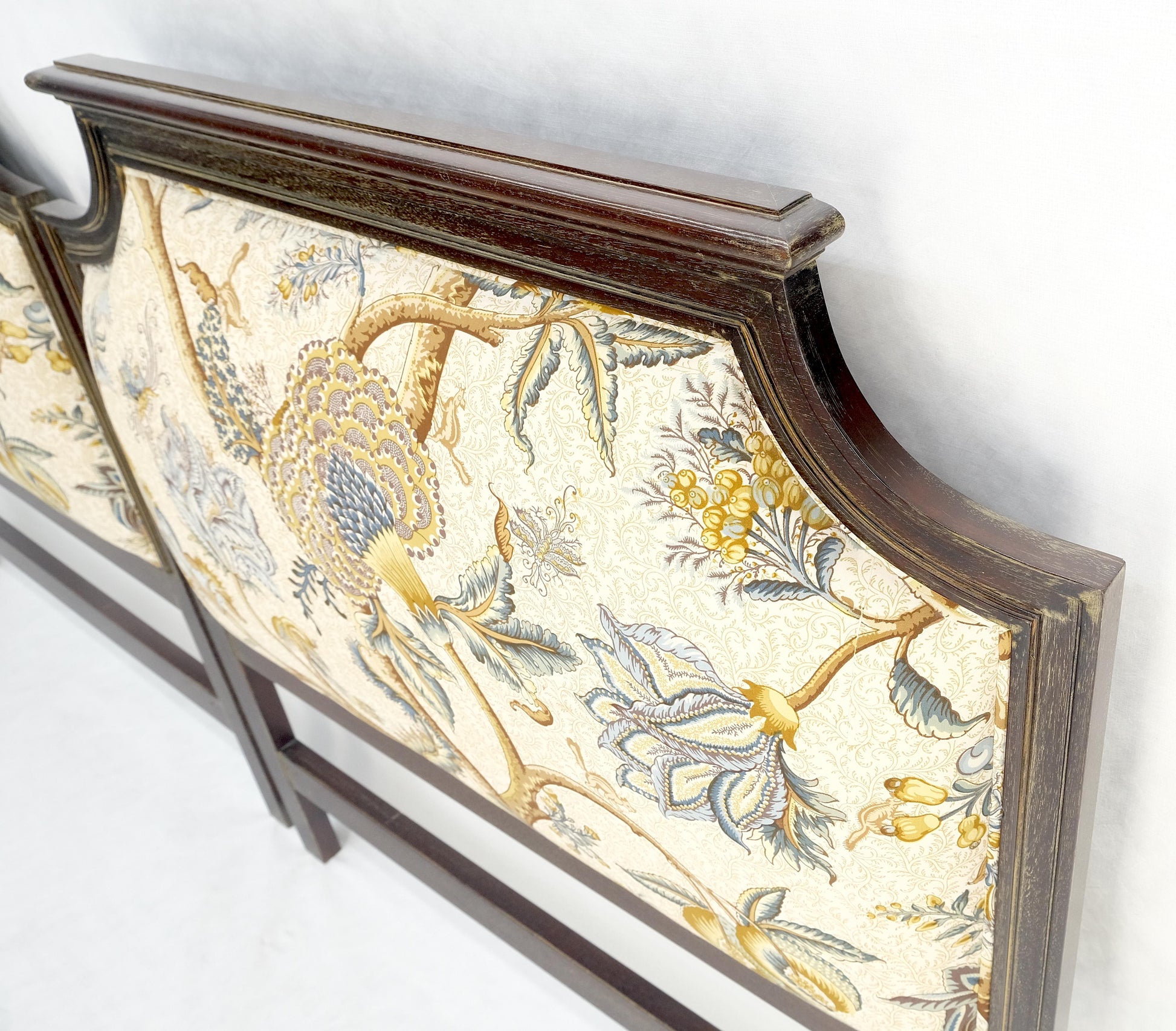 EstablishedLines Pair of Very Fine Cerused Mahogany New Upholstery Twin Size Headboards Beds MINT