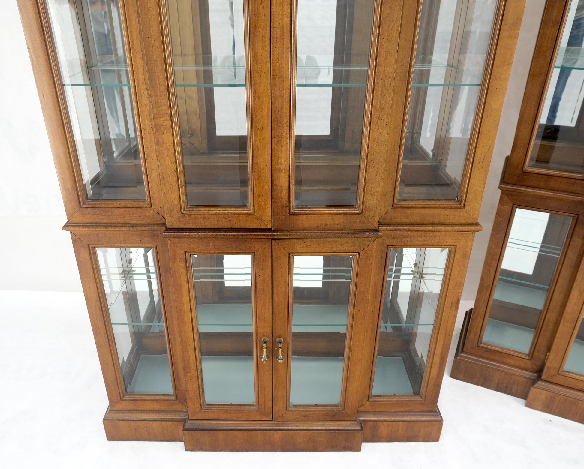 EstablishedLines Mid Century Burl Wood Glass 38" Wide 76" Tall Curio Display Cabinet Vitrine MINT