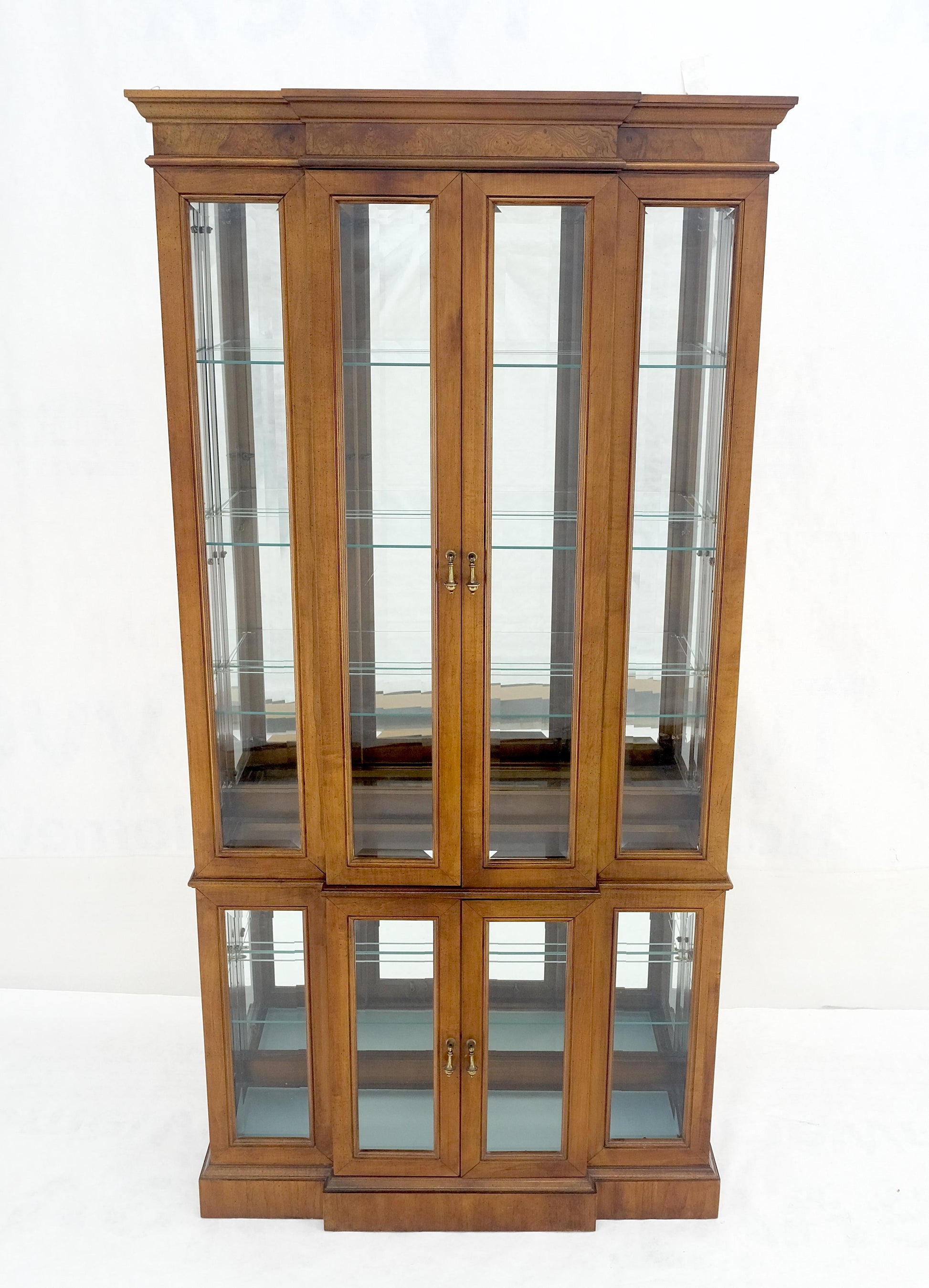 EstablishedLines Mid Century Burl Wood Glass 38" Wide 76" Tall Curio Display Cabinet Vitrine MINT