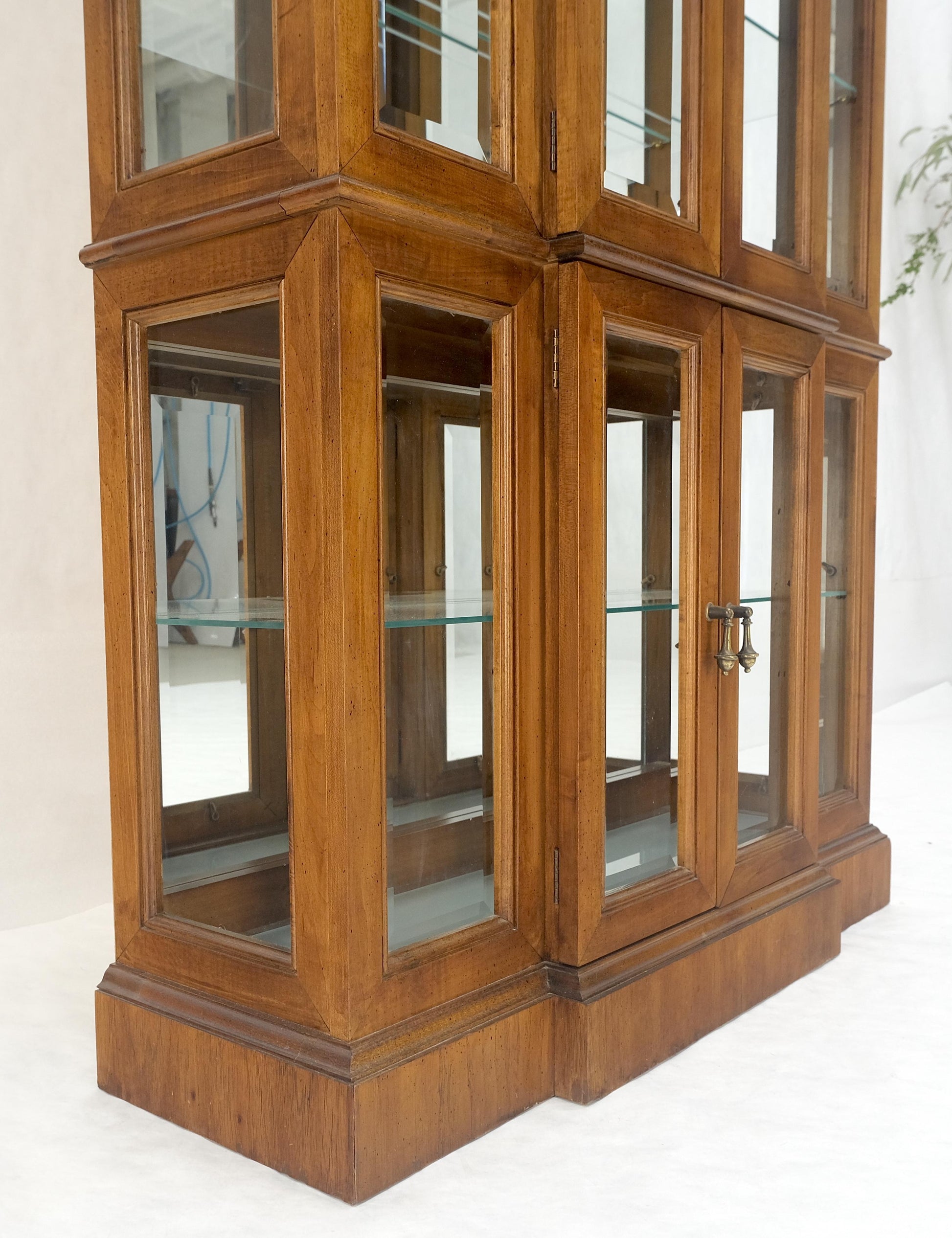 EstablishedLines Mid Century Burl Wood Glass 38" Wide 76" Tall Curio Display Cabinet Vitrine MINT