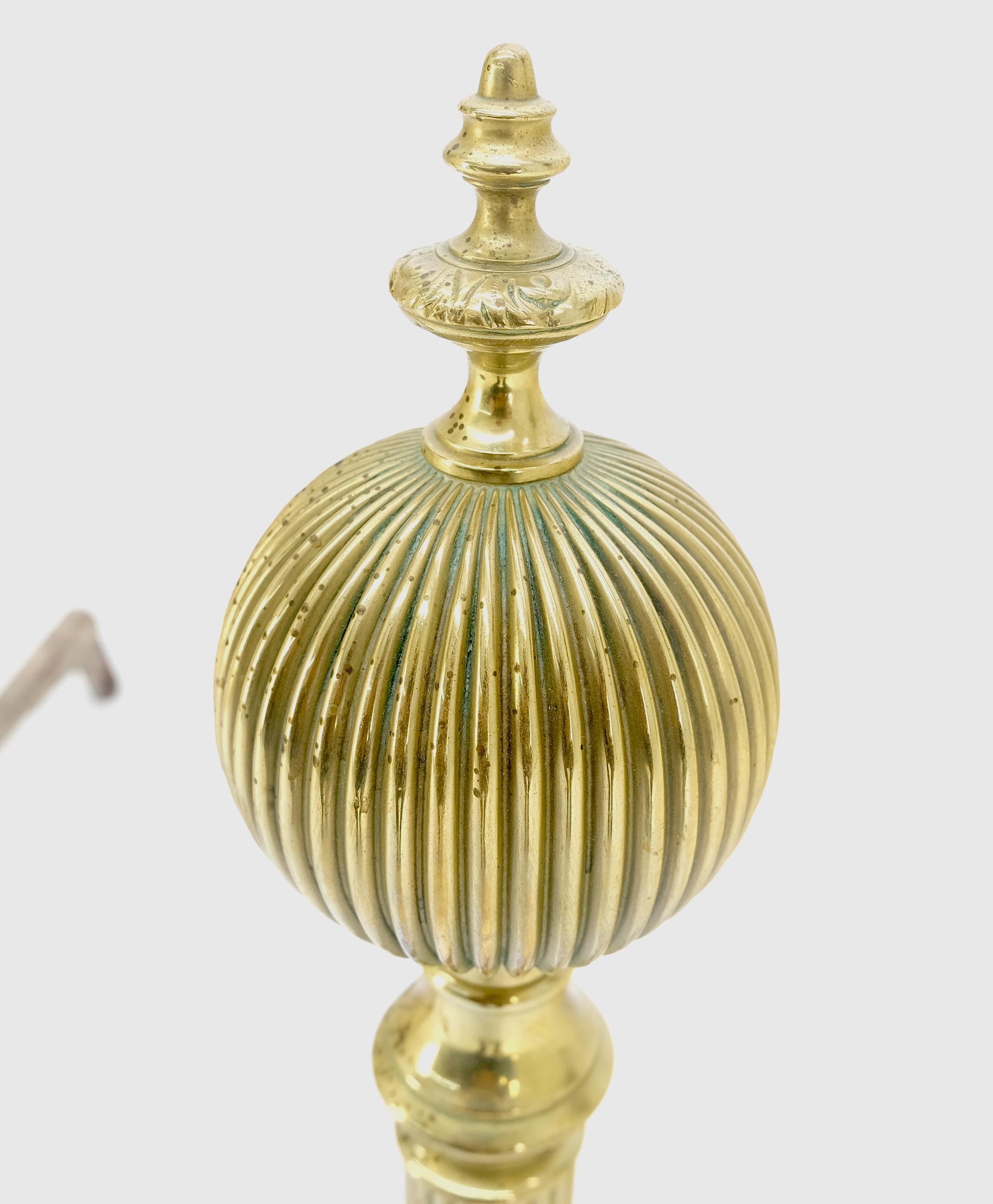 EstablishedLines Pair of Antique Solid Brass Ball Top Claw Feet Fireplace 22" Tall End Irons MINT