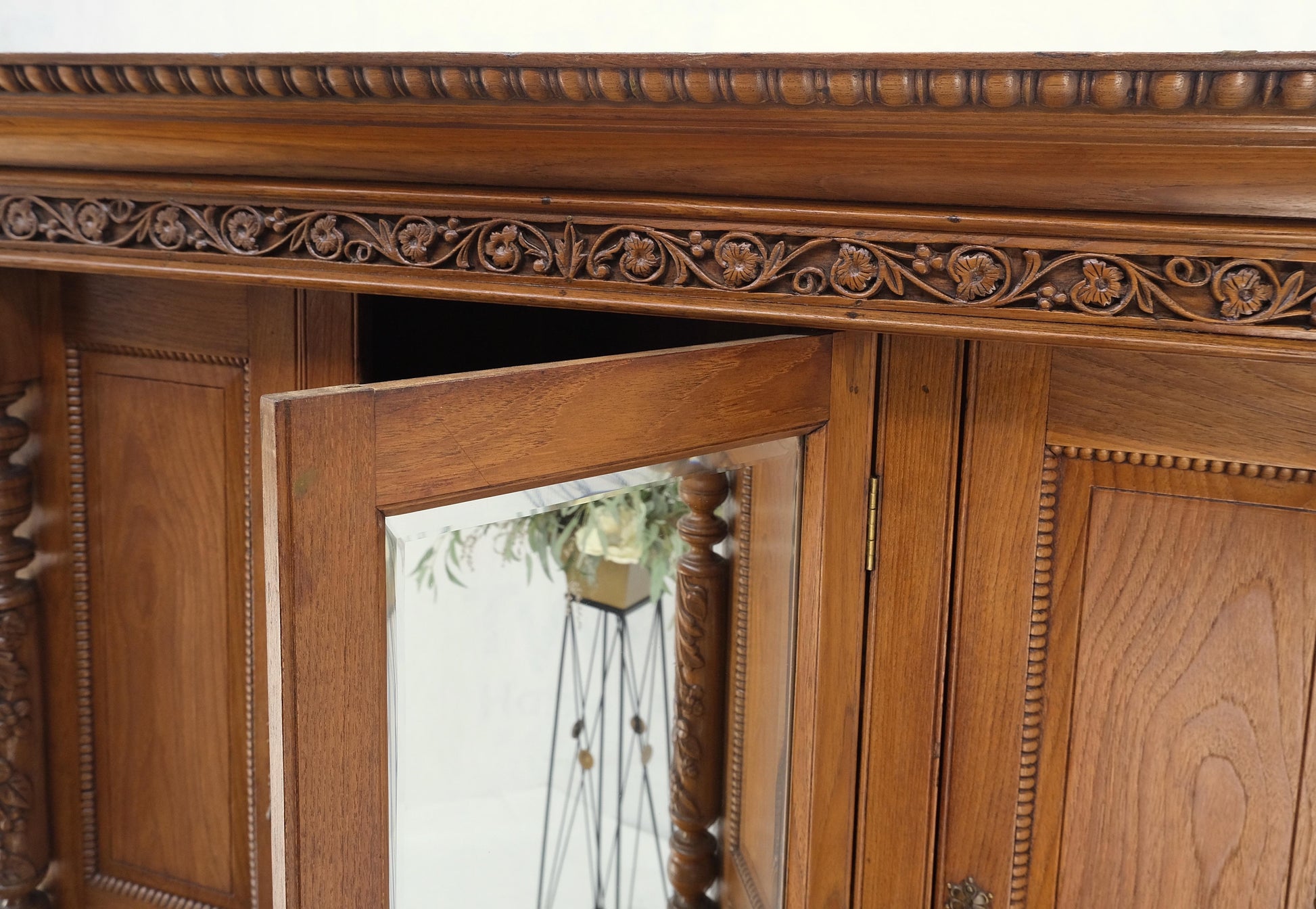 EstablishedLines Solid Carved Teak Antique Two Part Cupboard Cabinet with Unique Feature Mint!