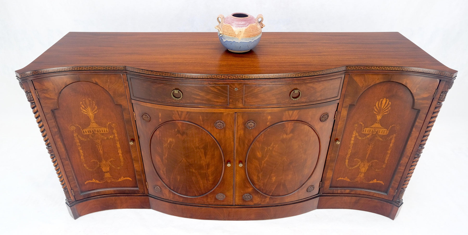 EstablishedLines Very Fine Inlayed Serpentine Front Mahogany Sideboard Cabinet Credenza MINT!