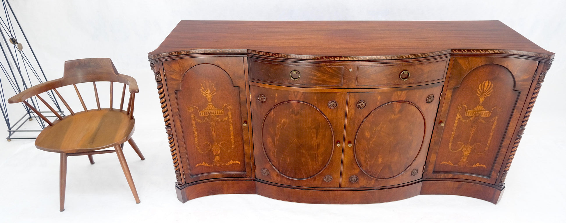EstablishedLines Very Fine Inlayed Serpentine Front Mahogany Sideboard Cabinet Credenza MINT!