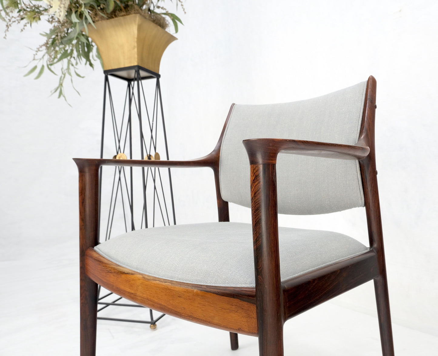 EstablishedLines Finn Juhl Attributed Heavy Solid Rosewood Arm Desk Chair New Upholstery Mint!