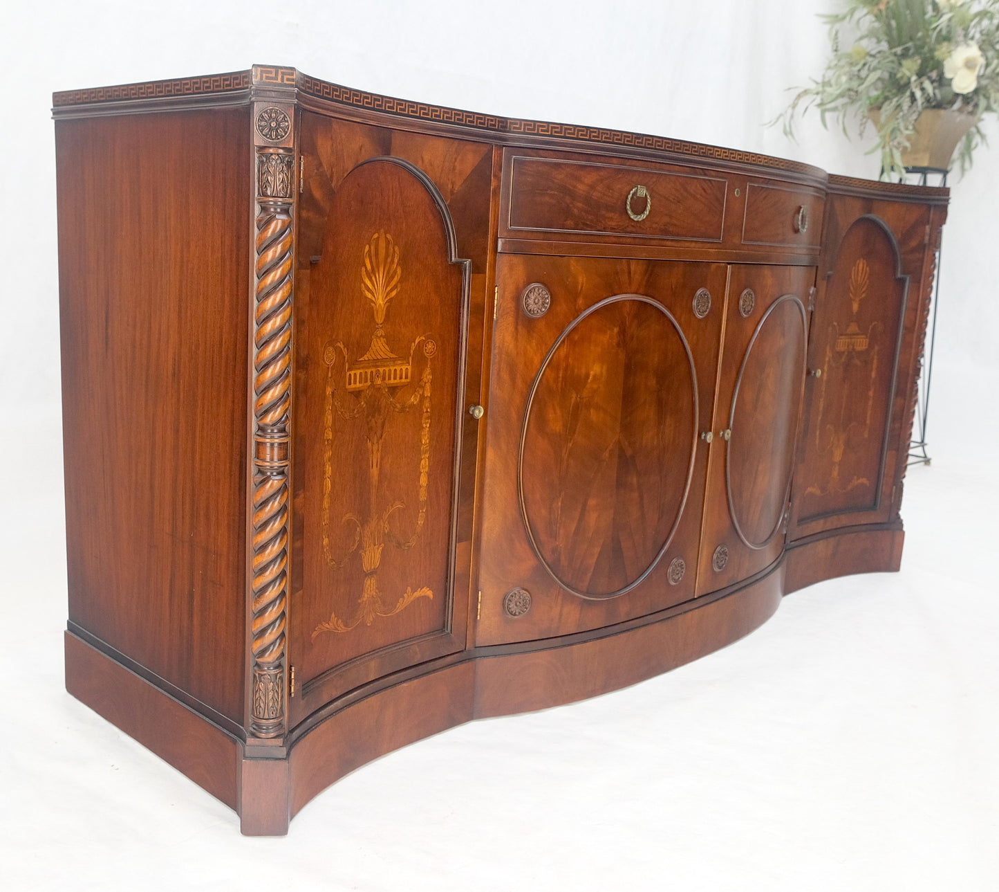 EstablishedLines Very Fine Inlayed Serpentine Front Mahogany Sideboard Cabinet Credenza MINT!