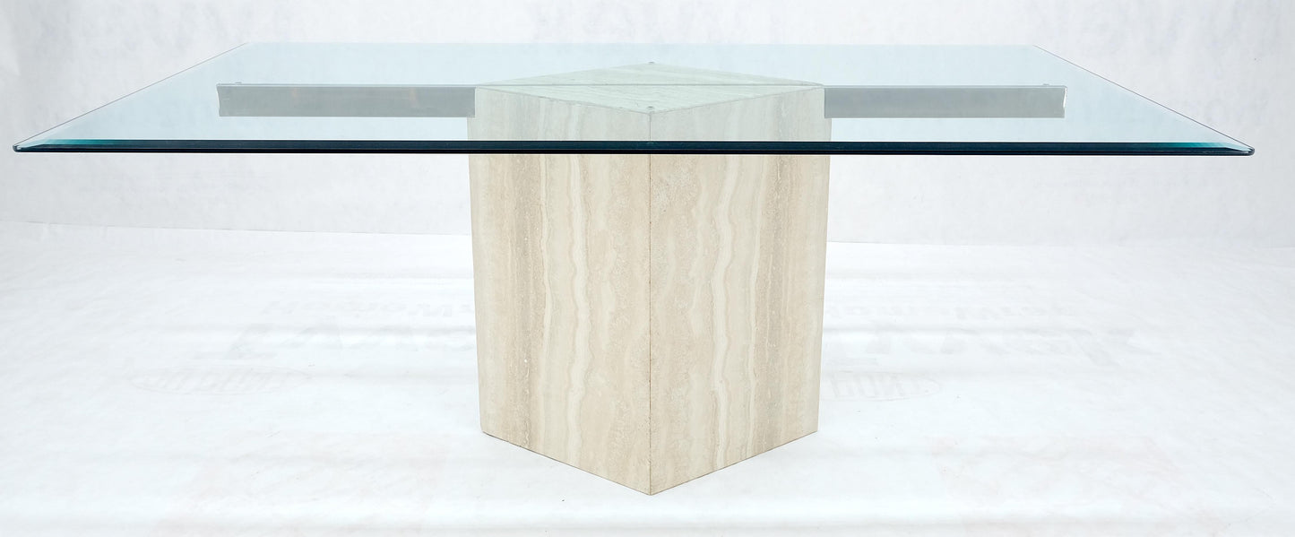 EstablishedLines Single Marble Travertine Diamond Shape Glass Top Dining Conference Table MINT!
