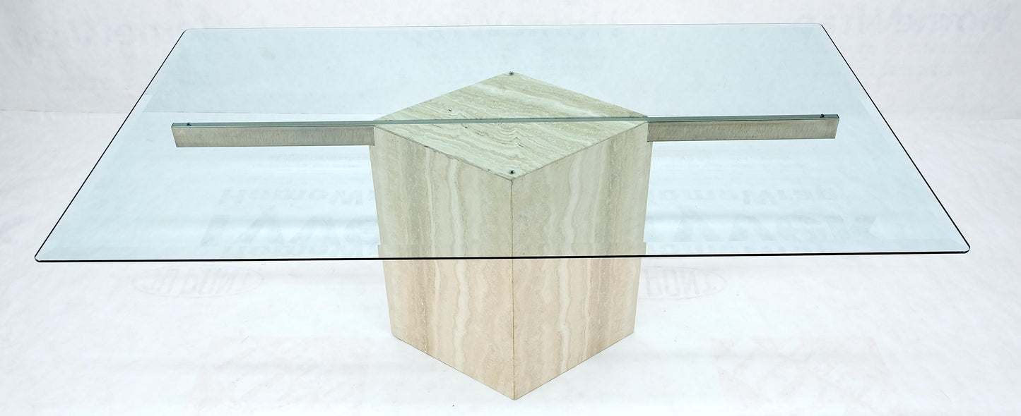 EstablishedLines Single Marble Travertine Diamond Shape Glass Top Dining Conference Table MINT!