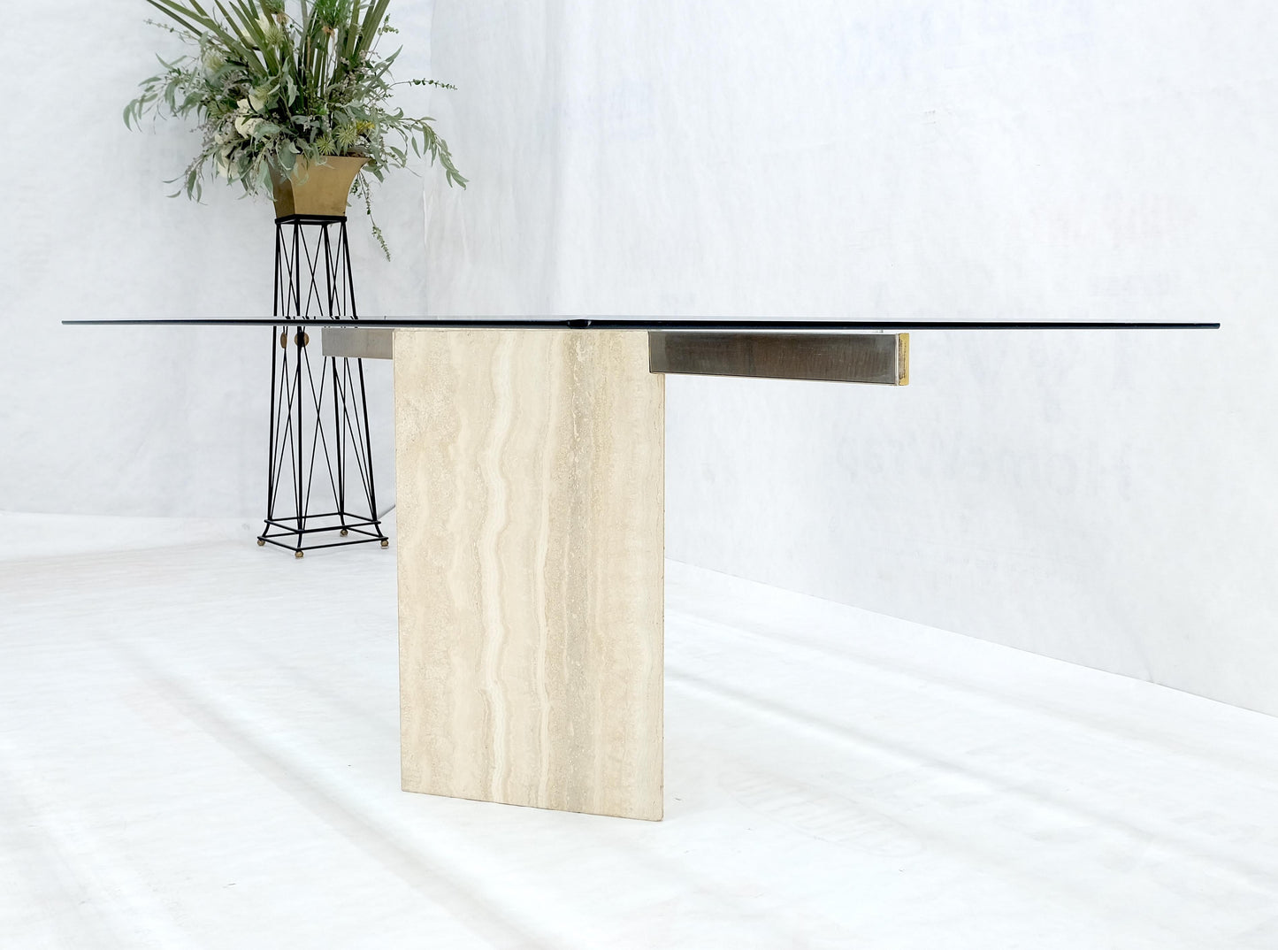 EstablishedLines Single Marble Travertine Diamond Shape Glass Top Dining Conference Table MINT!