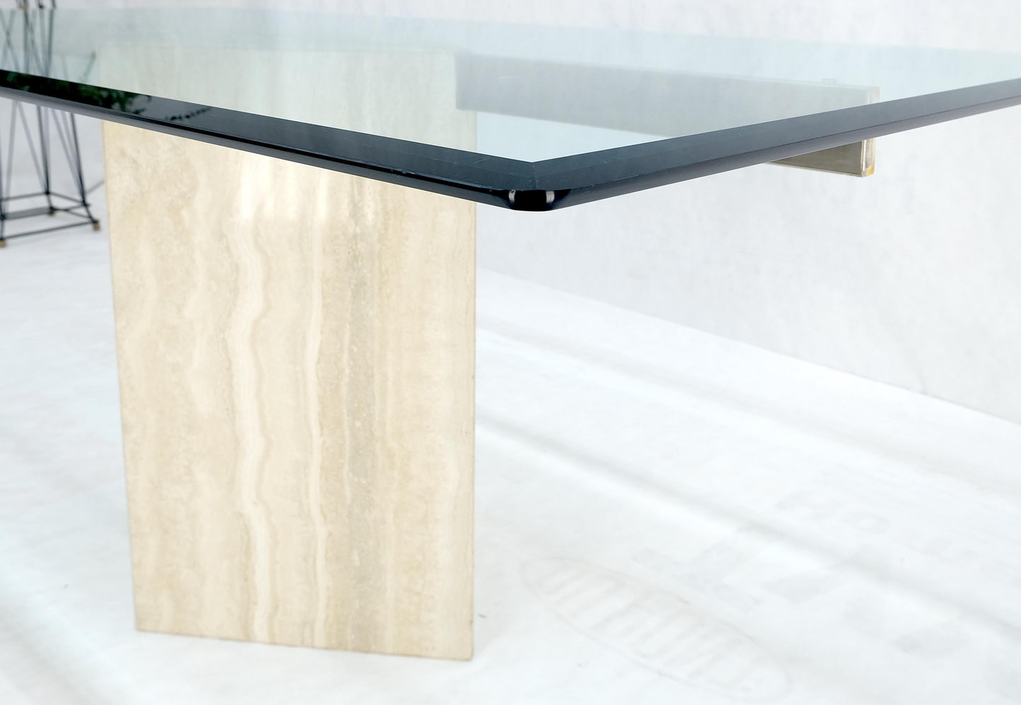 EstablishedLines Single Marble Travertine Diamond Shape Glass Top Dining Conference Table MINT!