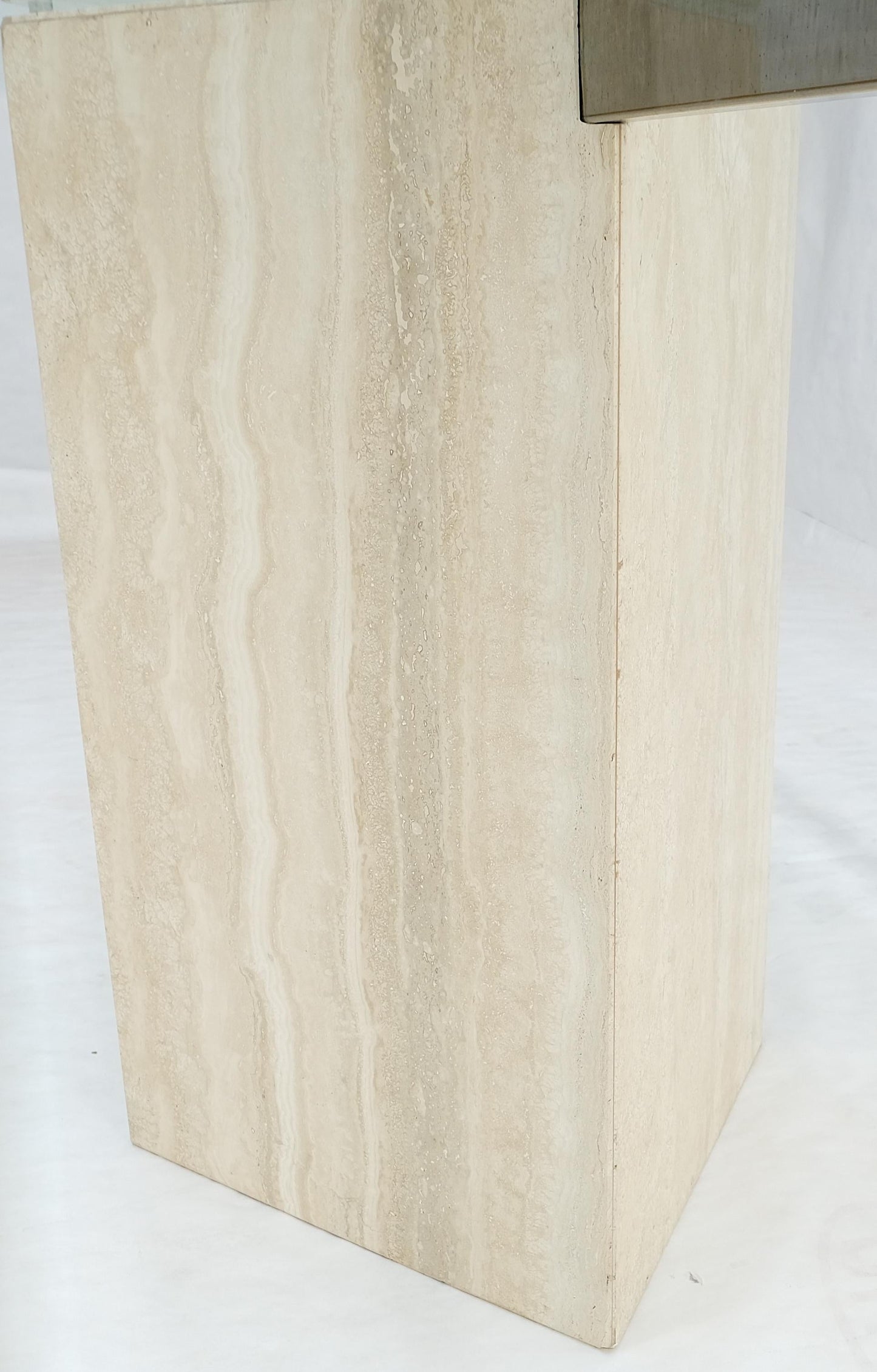 EstablishedLines Single Marble Travertine Diamond Shape Glass Top Dining Conference Table MINT!