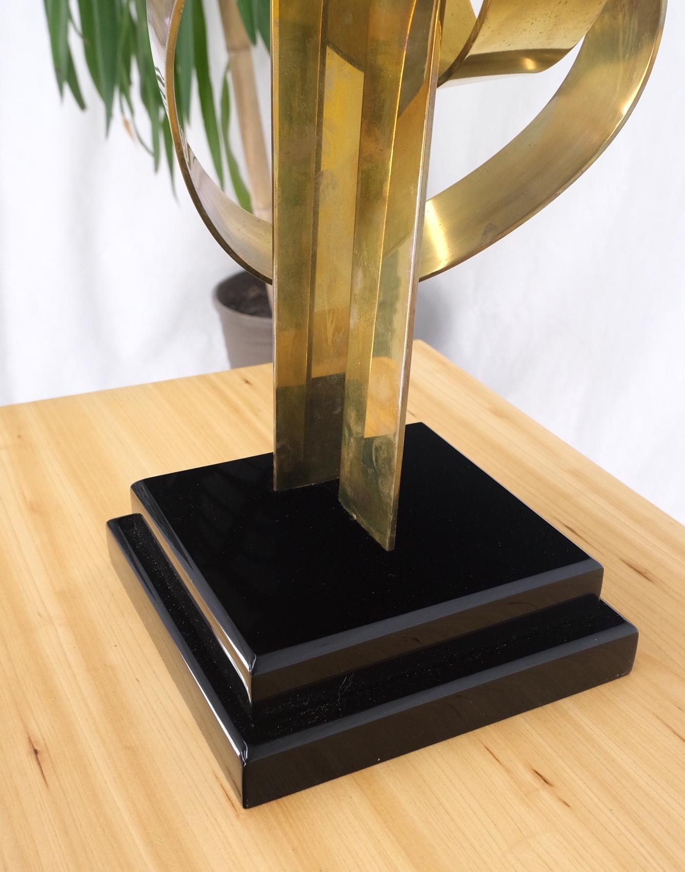 EstablishedLines Van Teal Mid-Century Modern Brass Ribbon Abstract Sculpture on Black Square Base