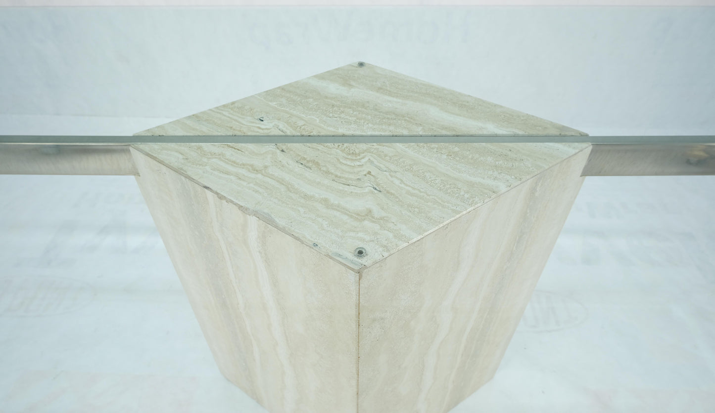 EstablishedLines Single Marble Travertine Diamond Shape Glass Top Dining Conference Table MINT!