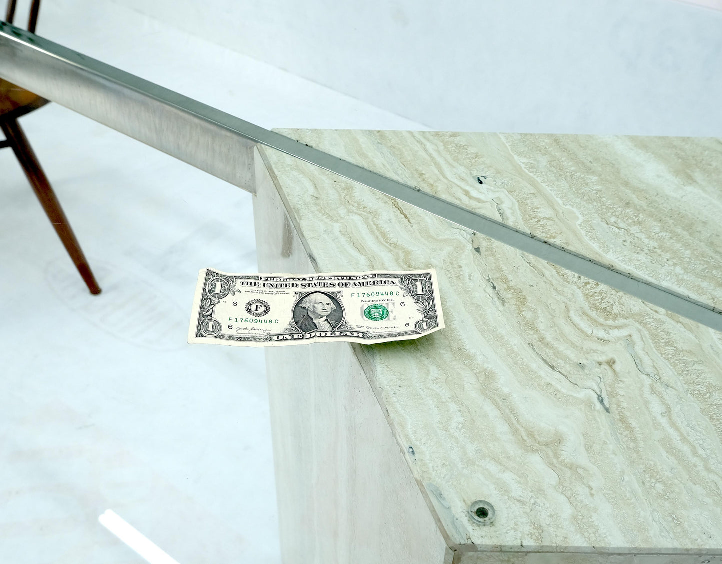 EstablishedLines Single Marble Travertine Diamond Shape Glass Top Dining Conference Table MINT!