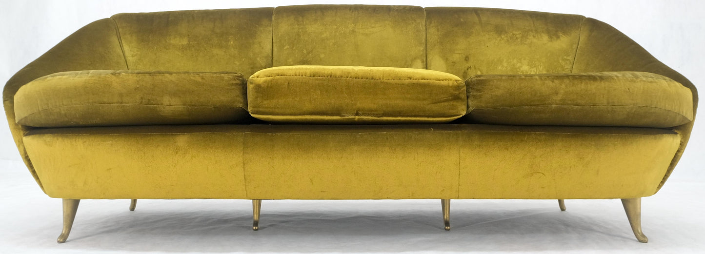 EstablishedLines Italian MId Century Modern Gold Velvet Upholstery Cloud Shape Sofa Cast Brass