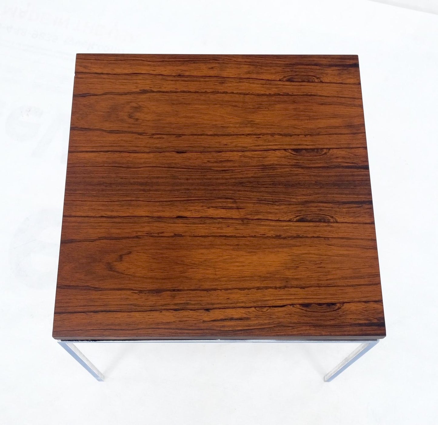 EstablishedLines Floating Rosewood Top Chrome Stainless Base Square Side End Coffee Table Mint