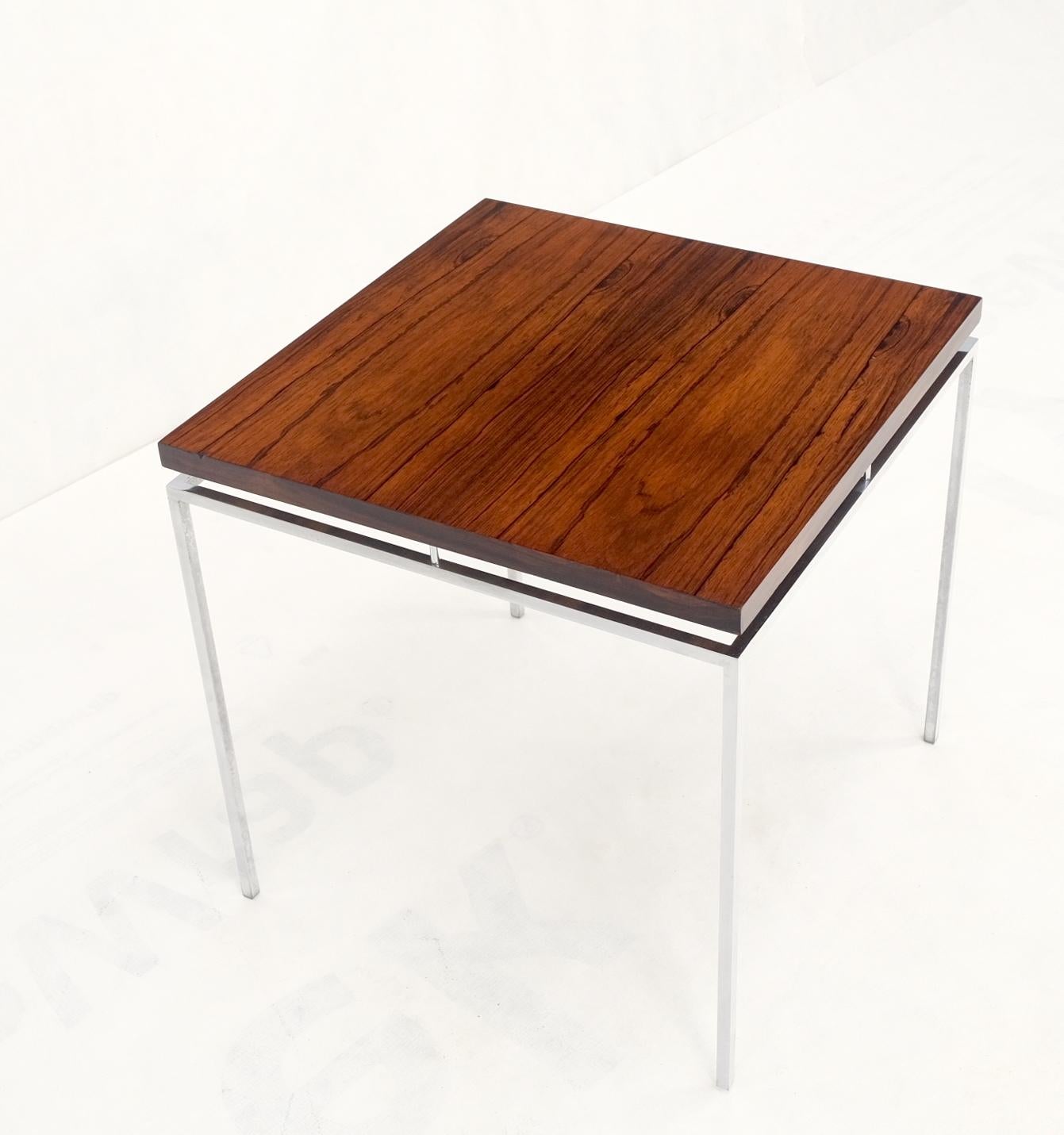 EstablishedLines Floating Rosewood Top Chrome Stainless Base Square Side End Coffee Table Mint