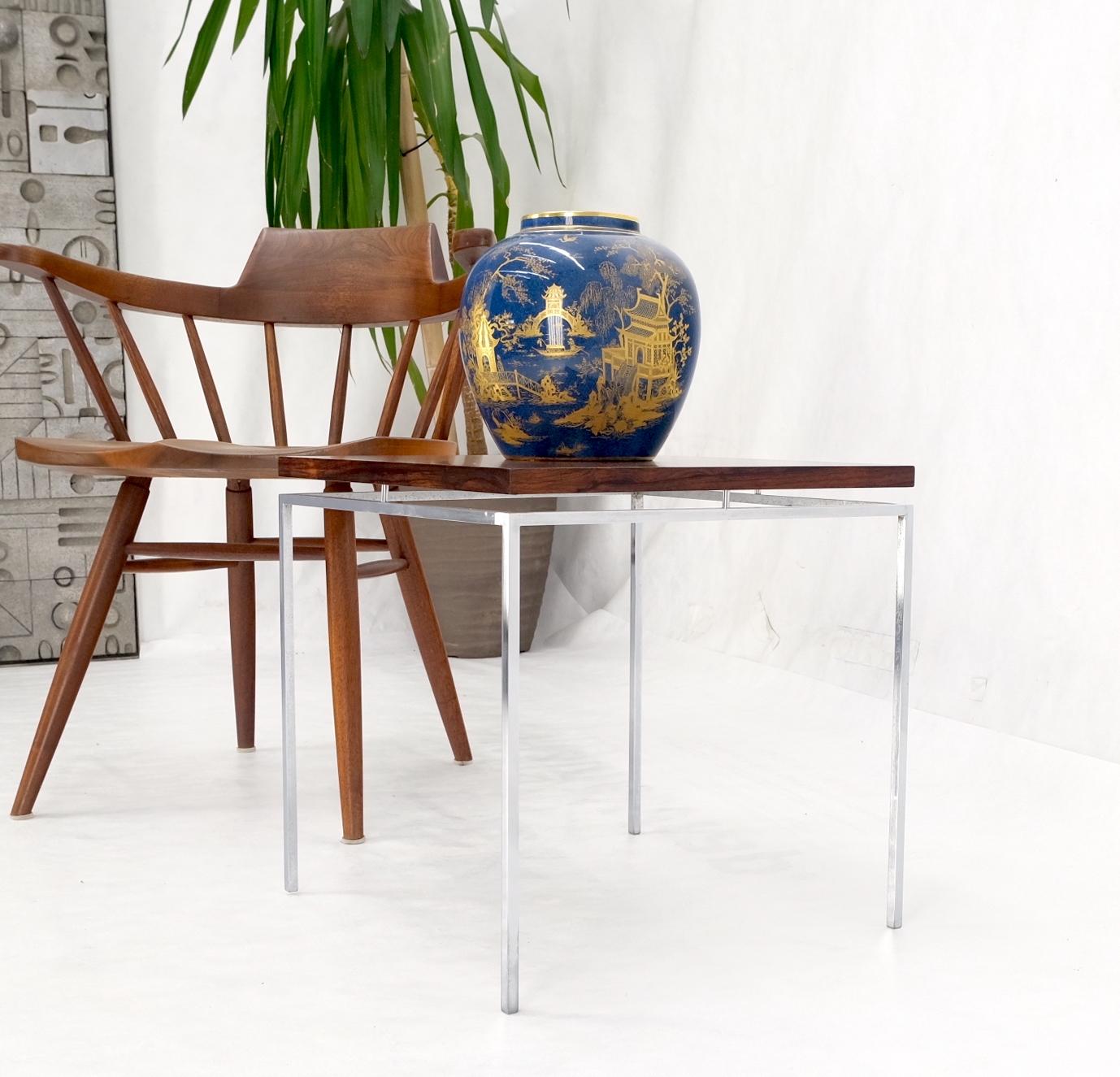 EstablishedLines Floating Rosewood Top Chrome Stainless Base Square Side End Coffee Table Mint