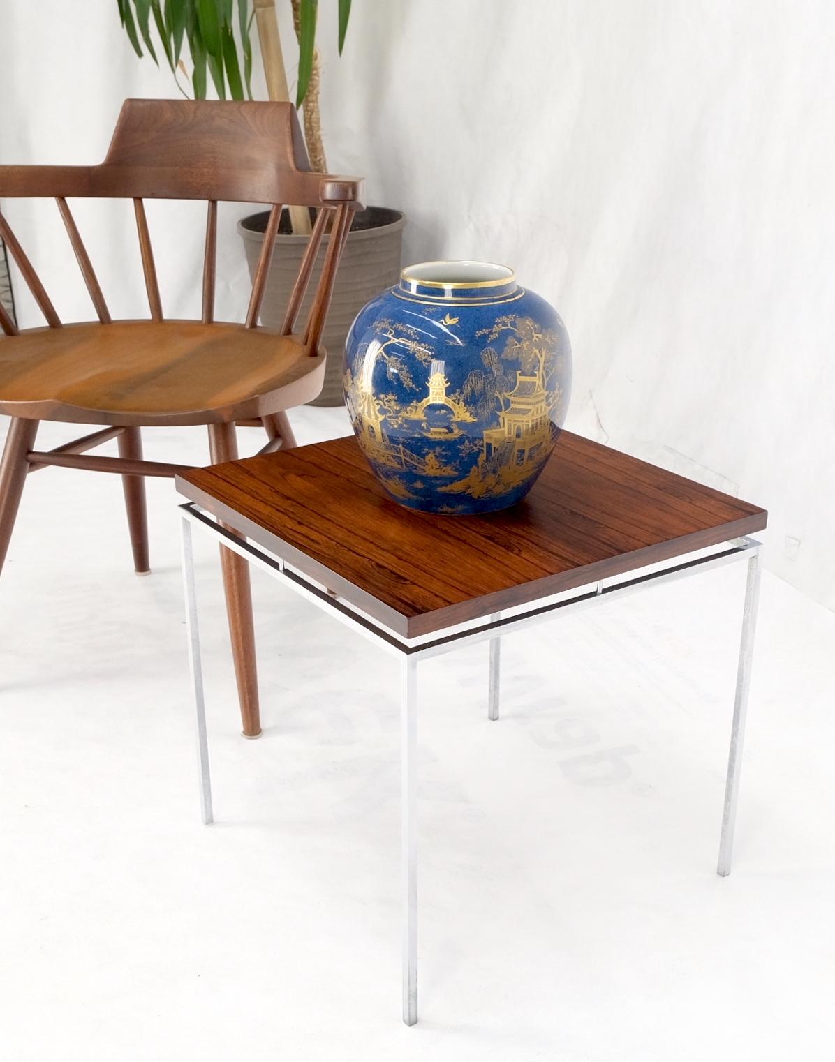EstablishedLines Floating Rosewood Top Chrome Stainless Base Square Side End Coffee Table Mint