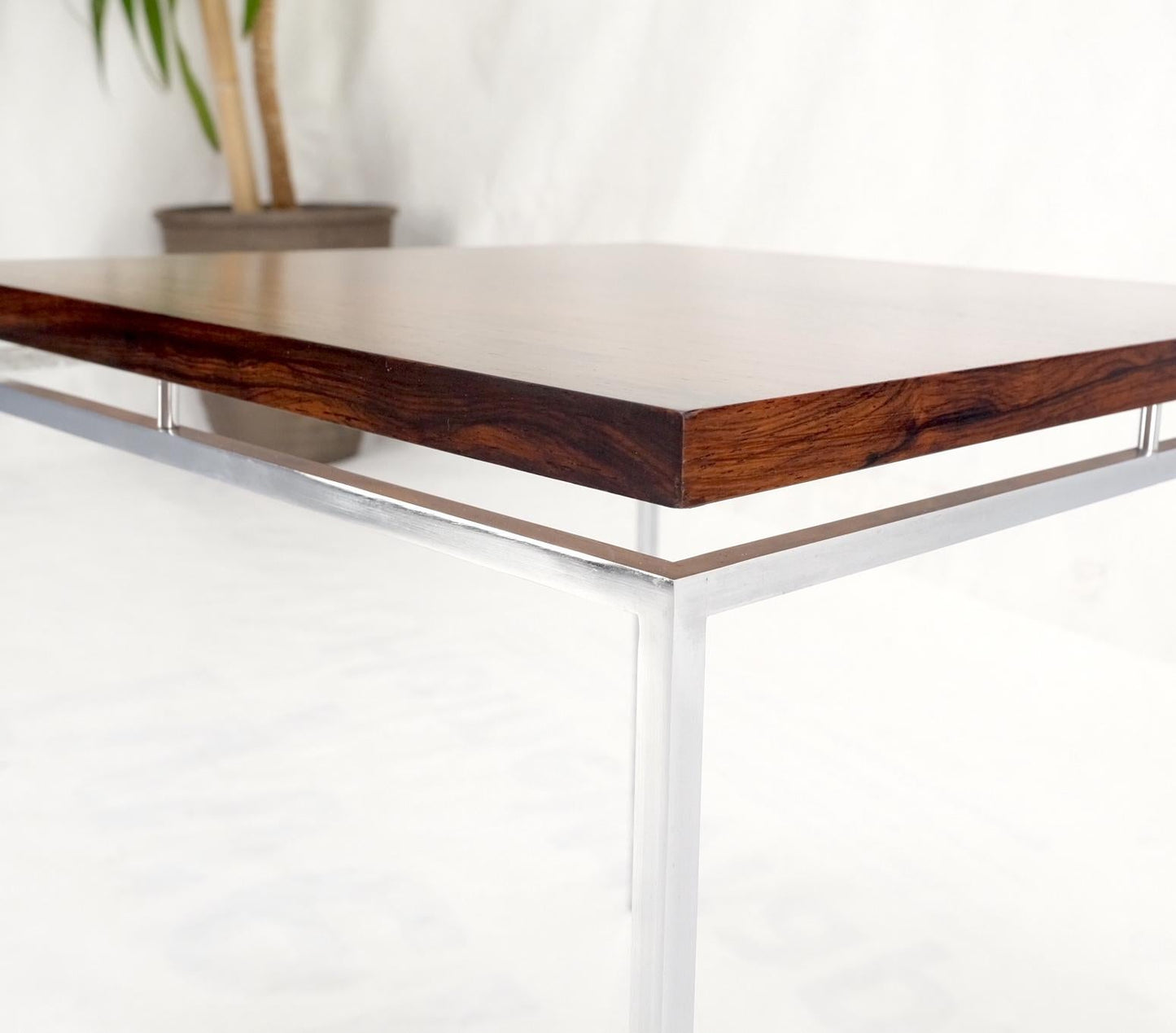 EstablishedLines Floating Rosewood Top Chrome Stainless Base Square Side End Coffee Table Mint