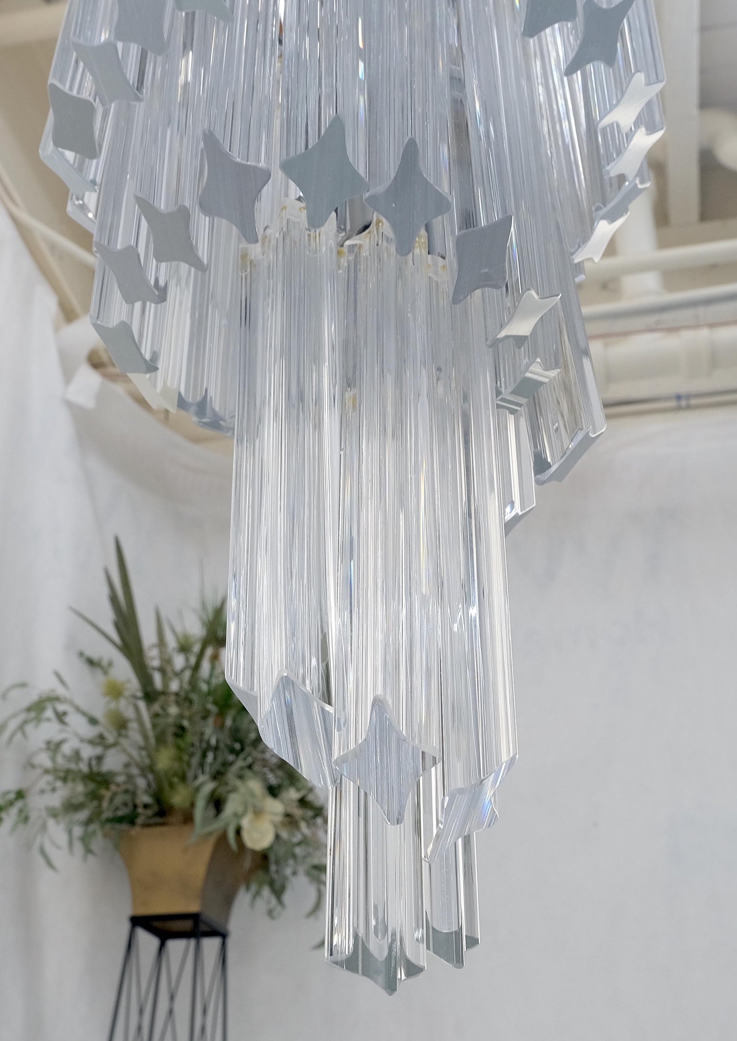 EstablishedLines Venini Spiral Tier Swirling Chandelier with Murano Glass Triedri Prisms