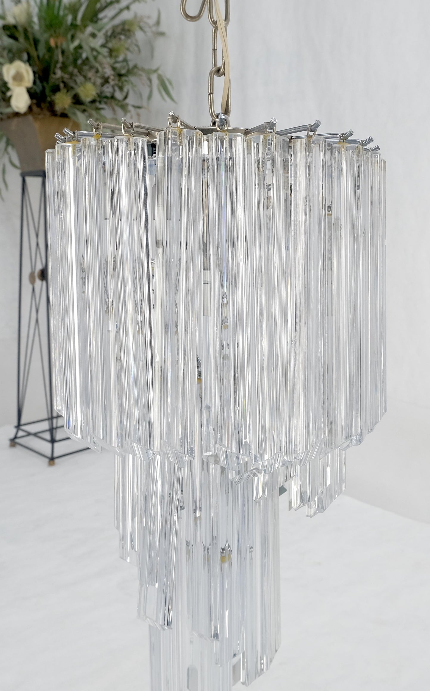 EstablishedLines Venini Spiral Tier Swirling Chandelier with Murano Glass Triedri Prisms