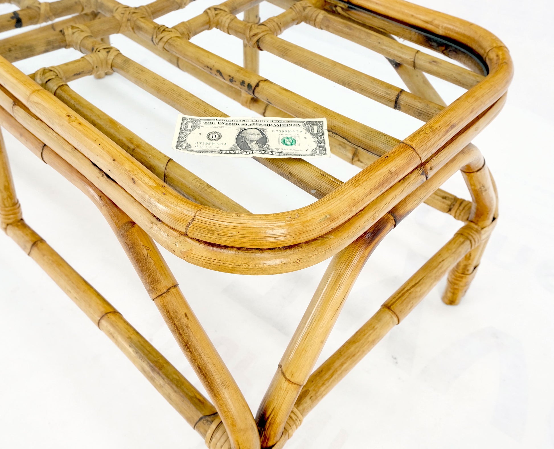 EstablishedLines Rattan Bamboo Rectangle Glass Top Mid-Century Modern Coffee Table Mnt!