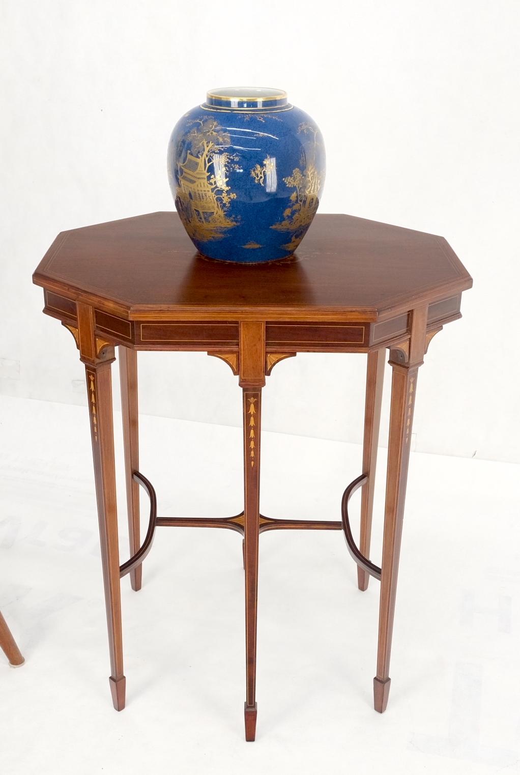 EstablishedLines Very Ornate Delicate Lines Walnut Inlay Stretched Hexagon Lamp Side Table Mint
