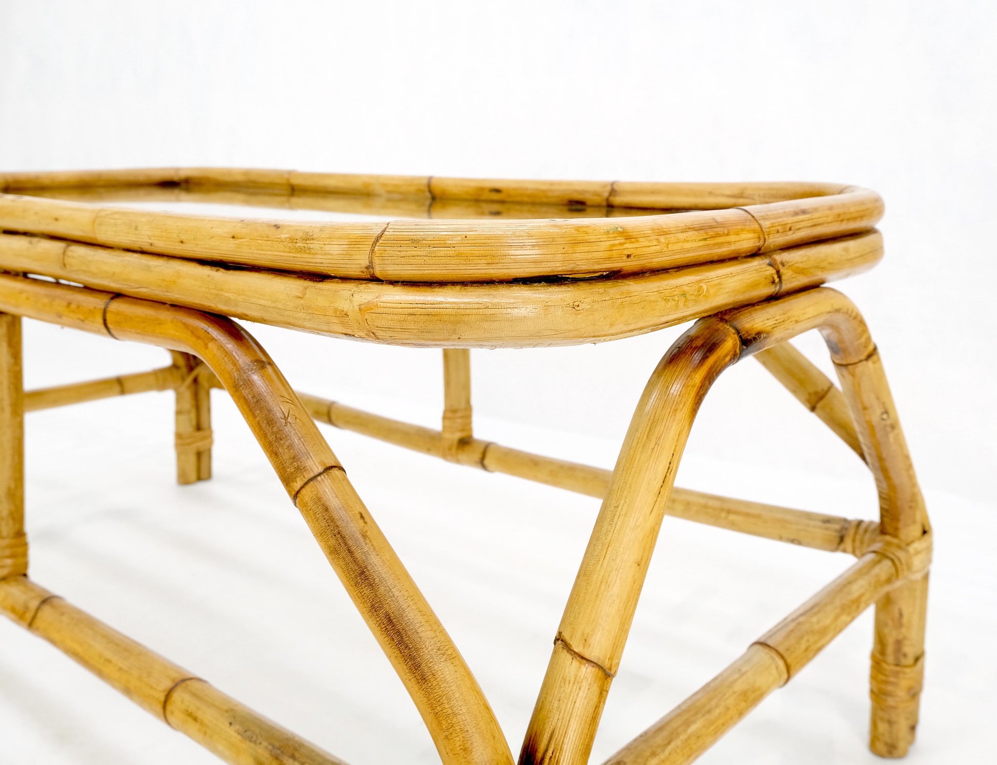 EstablishedLines Rattan Bamboo Rectangle Glass Top Mid-Century Modern Coffee Table Mnt!
