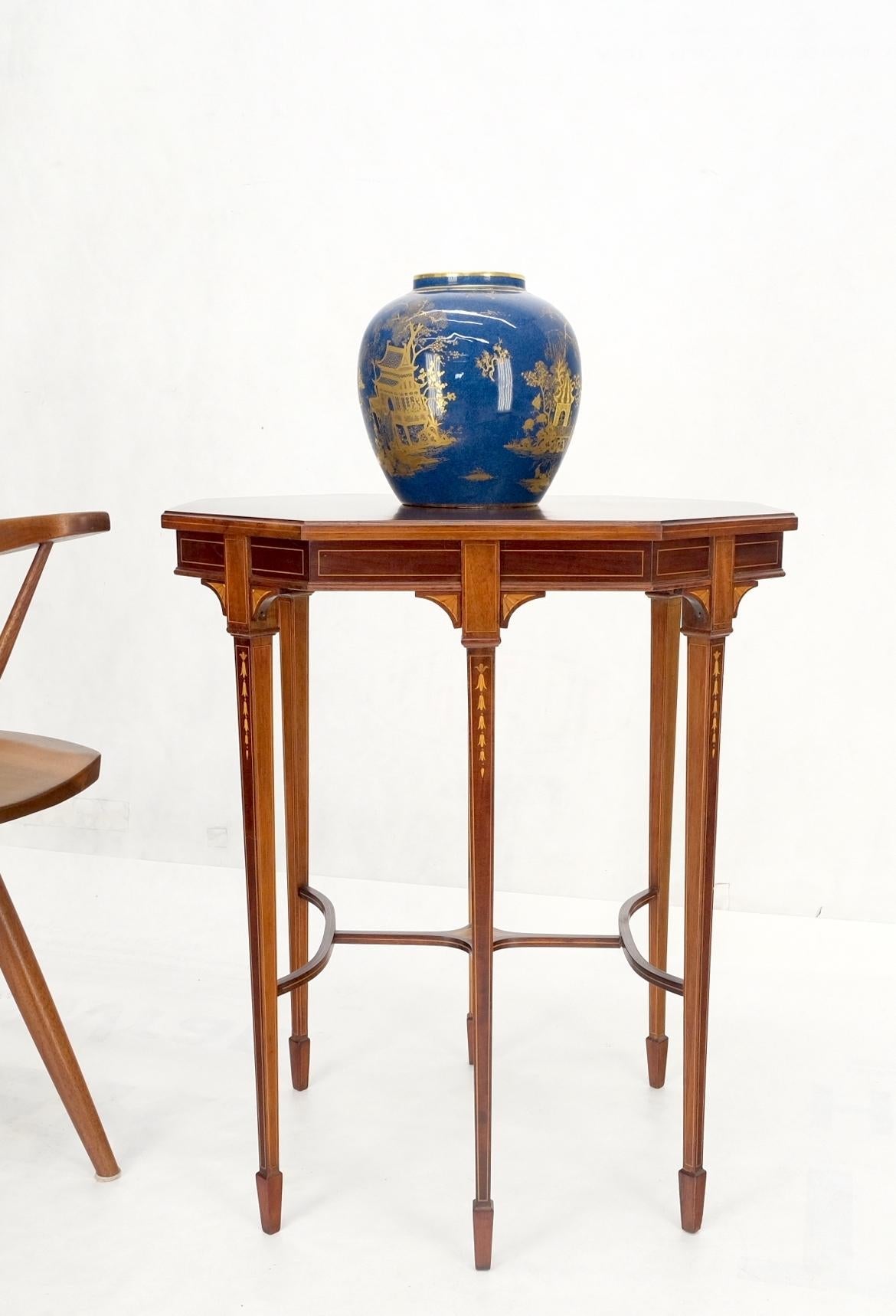 EstablishedLines Very Ornate Delicate Lines Walnut Inlay Stretched Hexagon Lamp Side Table Mint