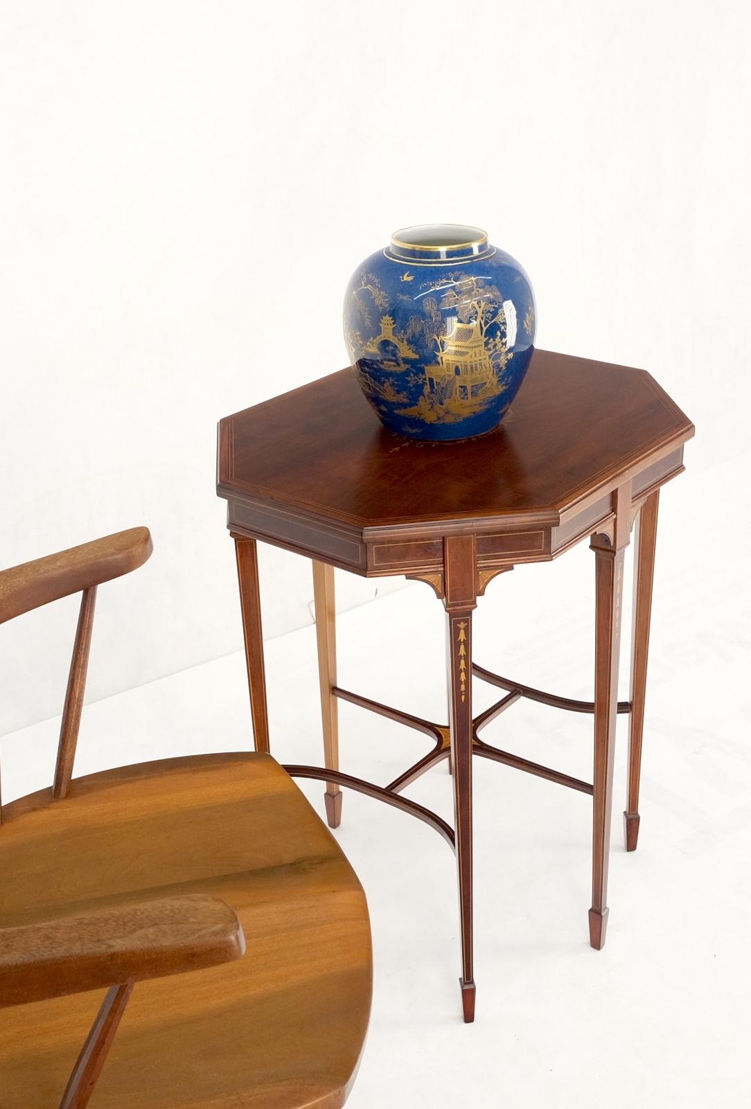EstablishedLines Very Ornate Delicate Lines Walnut Inlay Stretched Hexagon Lamp Side Table Mint