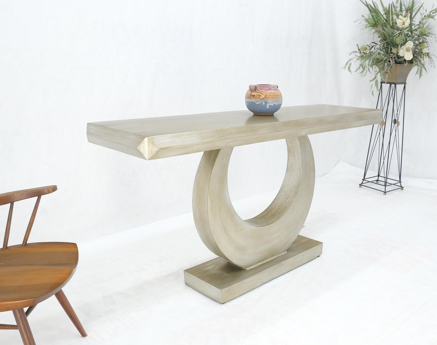 EstablishedLines Large 37"h Silvered Patinated Lacquered Welded Steel Heavy Console Table MINT