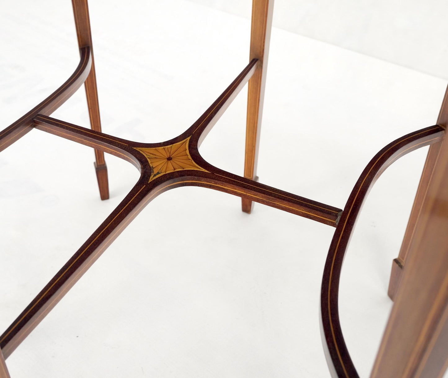 EstablishedLines Very Ornate Delicate Lines Walnut Inlay Stretched Hexagon Lamp Side Table Mint