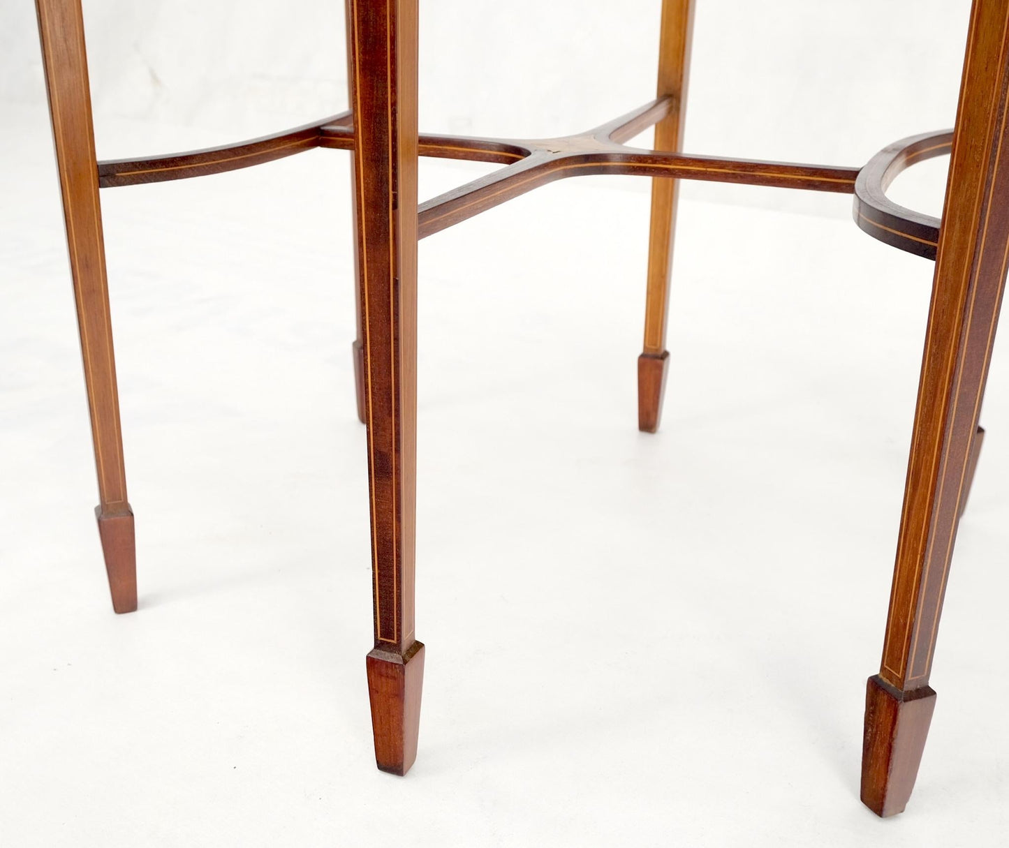 EstablishedLines Very Ornate Delicate Lines Walnut Inlay Stretched Hexagon Lamp Side Table Mint