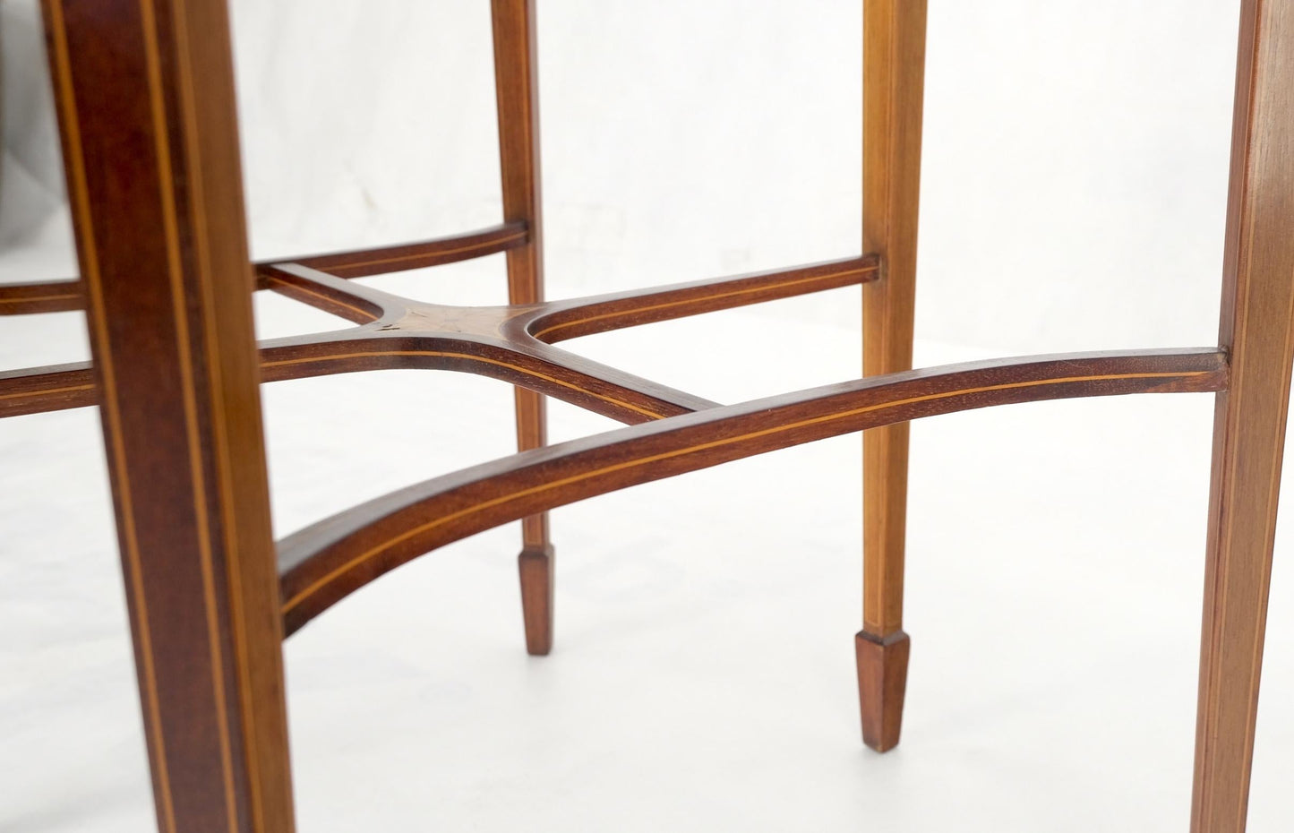 EstablishedLines Very Ornate Delicate Lines Walnut Inlay Stretched Hexagon Lamp Side Table Mint