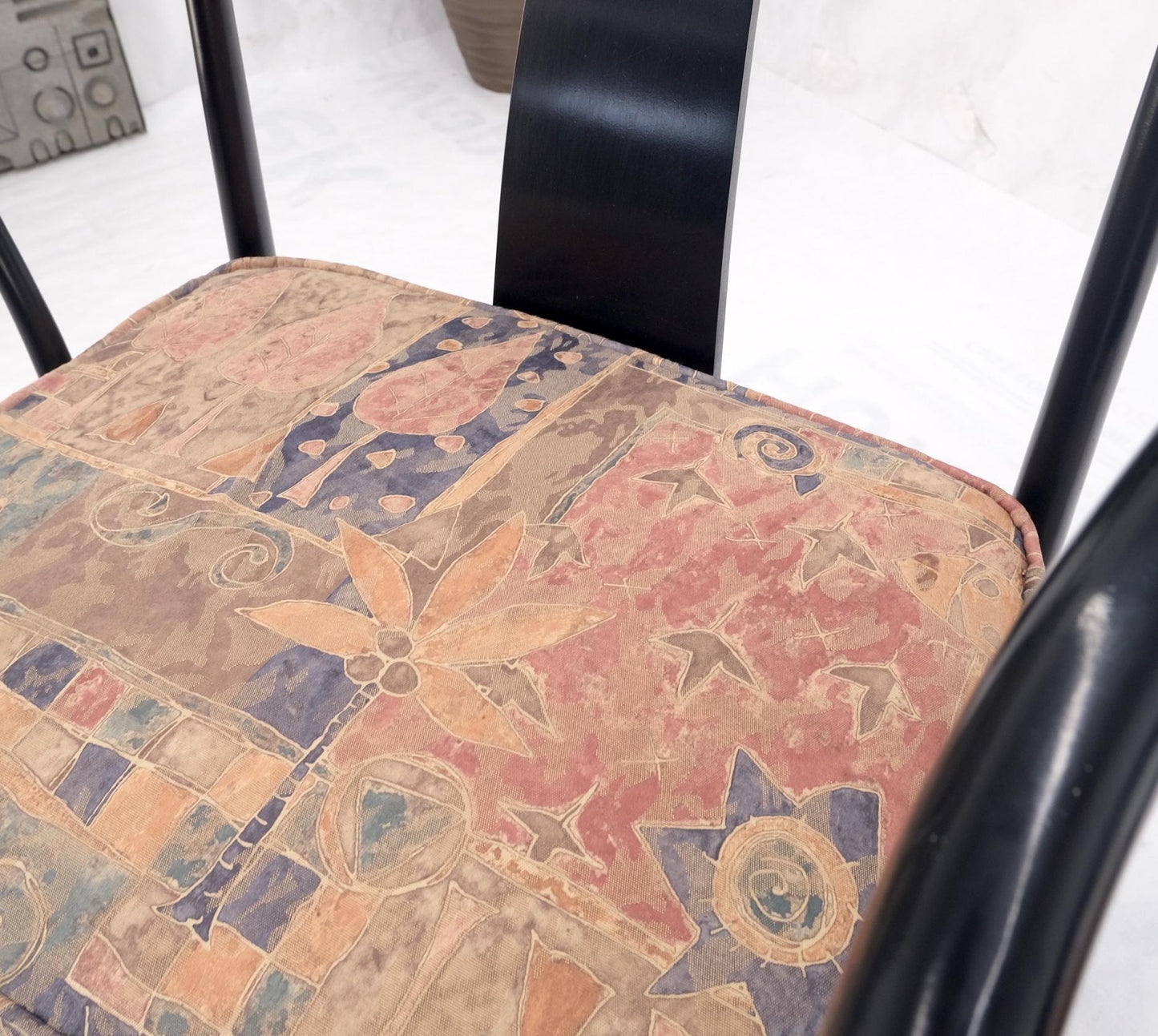 EstablishedLines Pair of Asian Modern Black Lacquer Barrel Horse Shoe Back Lounge Chairs Mint!