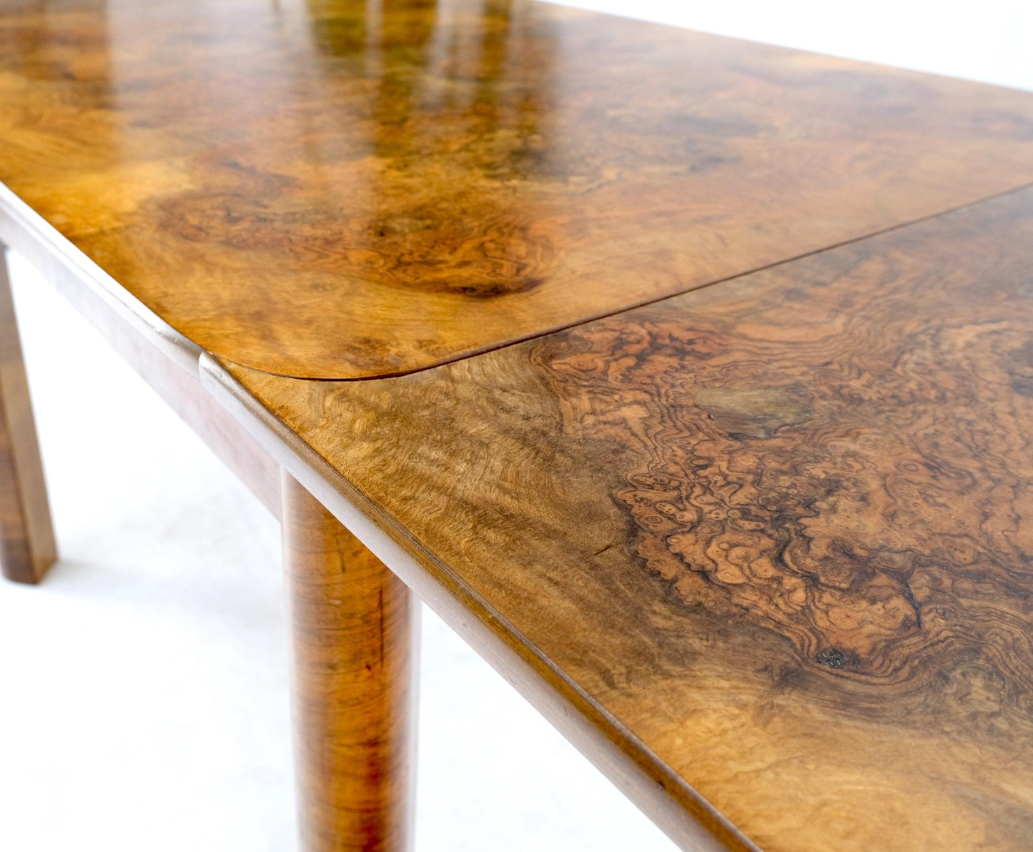 EstablishedLines Swedish Mid-Century Modern Burl Wood Refectory Extending Dining Dinette Table