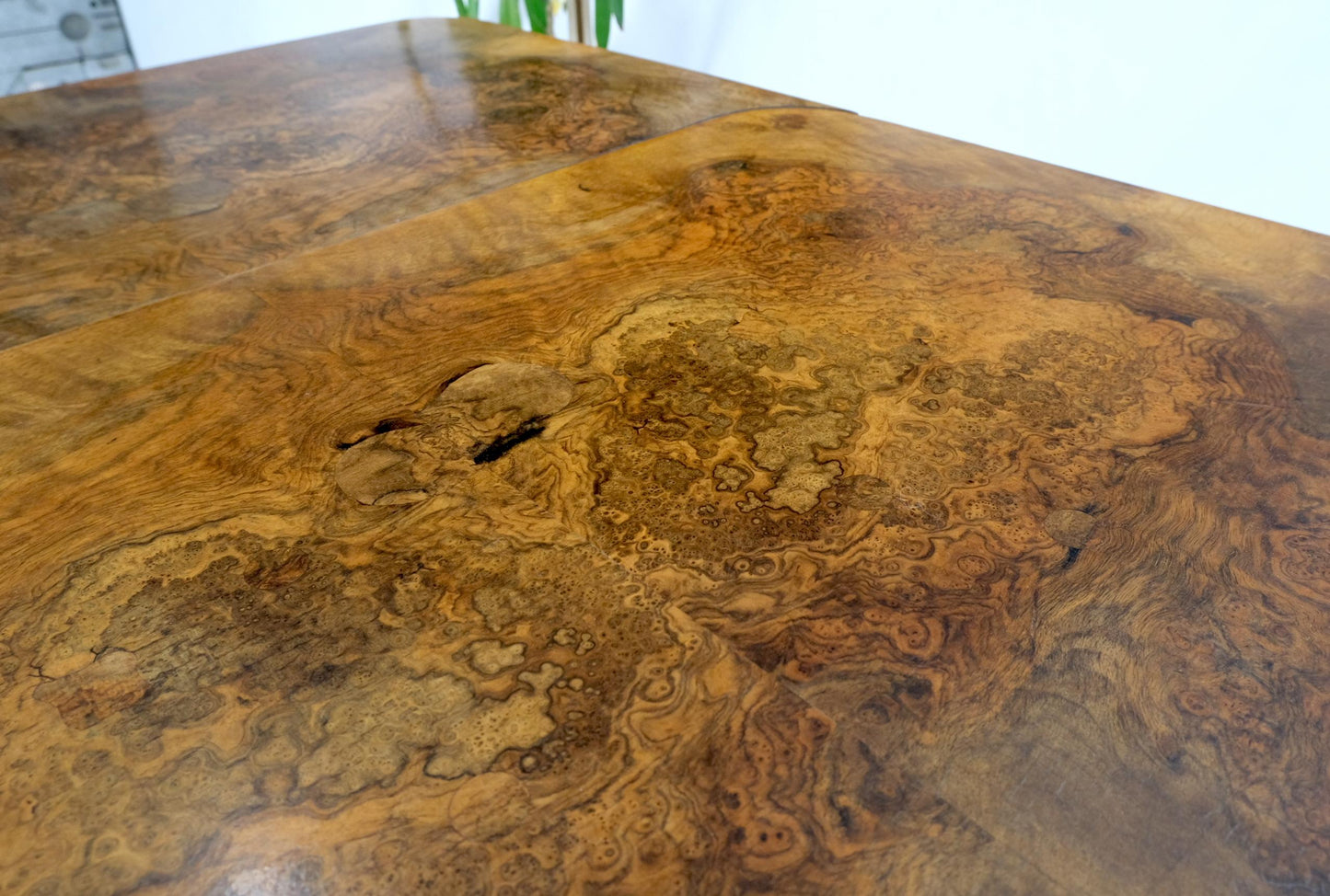 EstablishedLines Swedish Mid-Century Modern Burl Wood Refectory Extending Dining Dinette Table