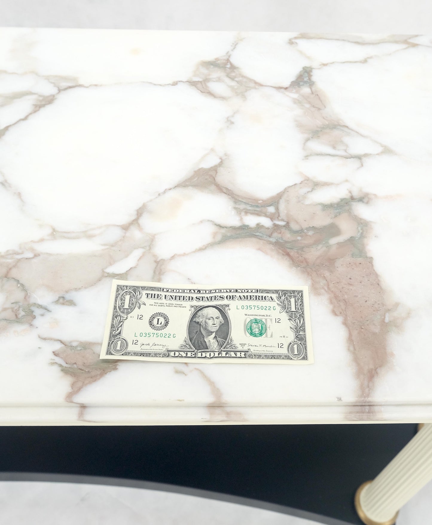 EstablishedLines Marble Top Neoclassical Deco Concave Base Console Sofa Table Gold Gilt Carving