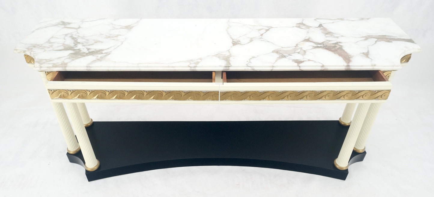 EstablishedLines Marble Top Neoclassical Deco Concave Base Console Sofa Table Gold Gilt Carving