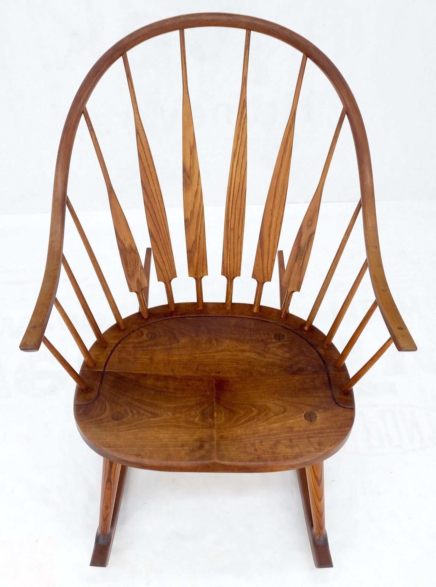 EstablishedLines Very Fine Artist Signed Studio Made Solid Chestnut Rocking Chair Peg Joint Mint