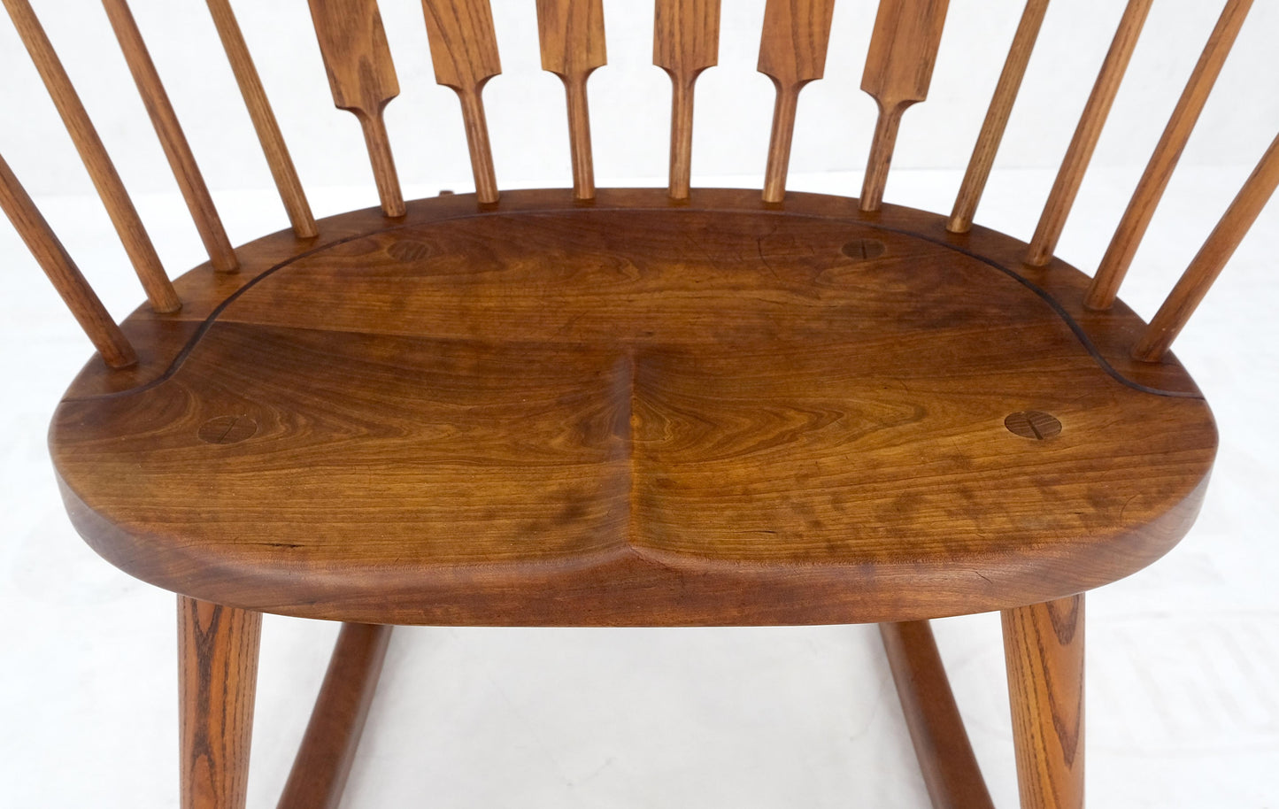 EstablishedLines Very Fine Artist Signed Studio Made Solid Chestnut Rocking Chair Peg Joint Mint