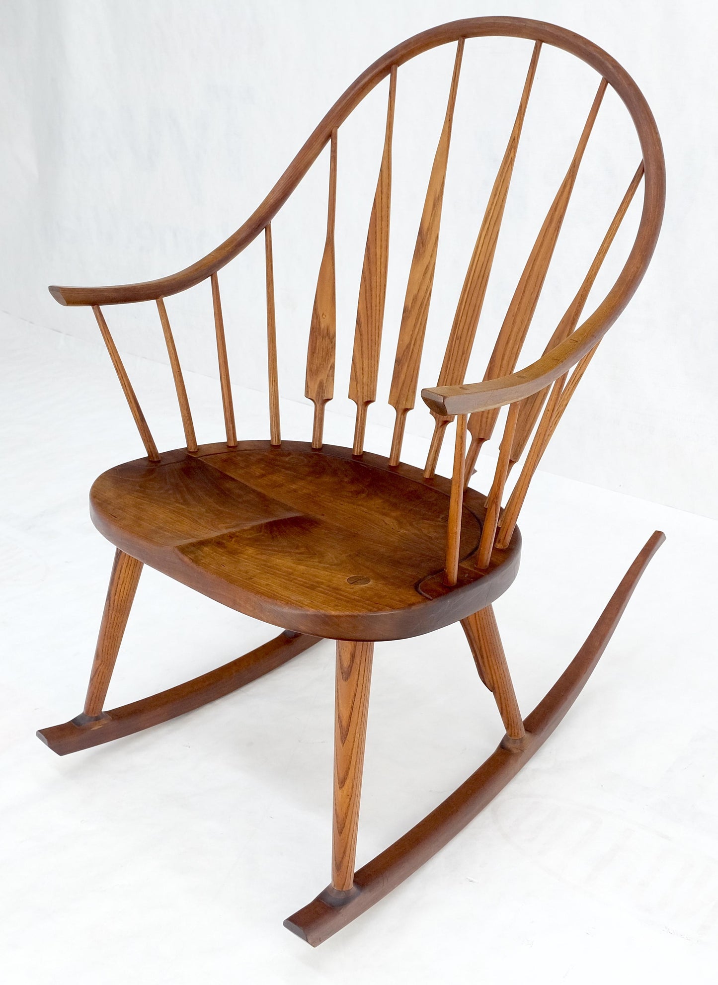EstablishedLines Very Fine Artist Signed Studio Made Solid Chestnut Rocking Chair Peg Joint Mint
