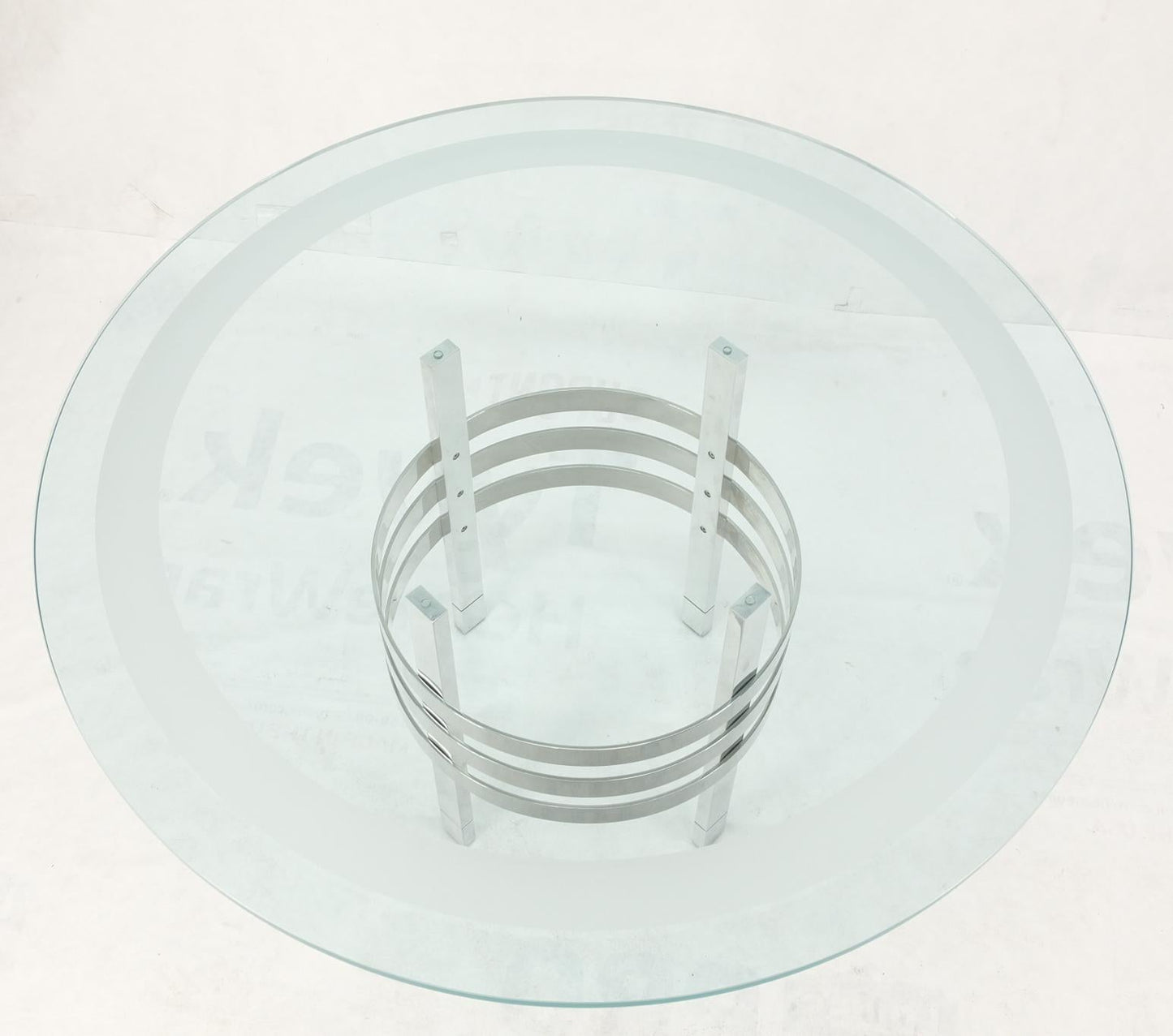 EstablishedLines Heavy Polished Solid Stainless Steel Glass Round Dining Game Table Ribbed Design