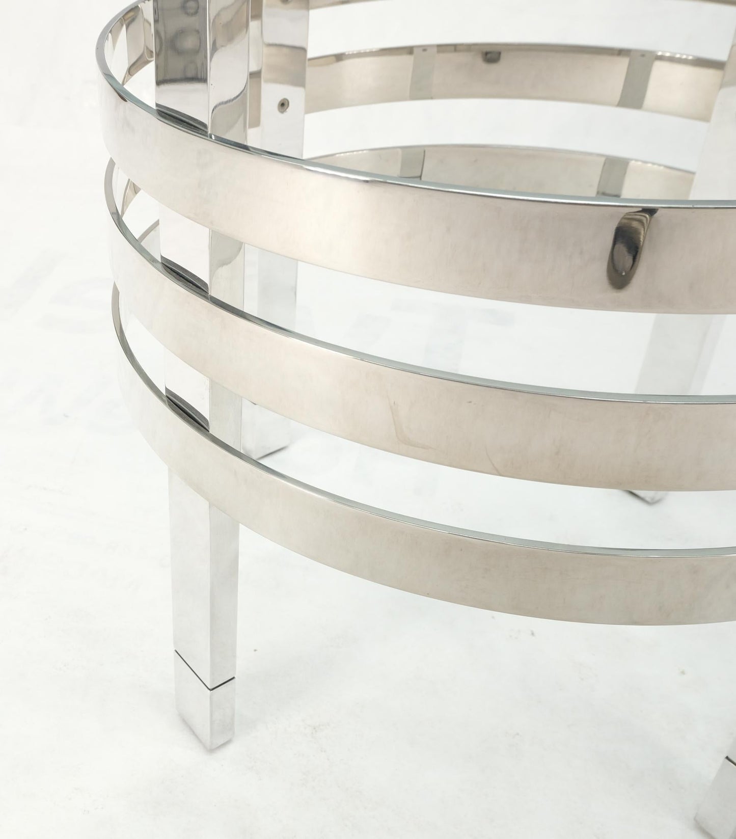 EstablishedLines Heavy Polished Solid Stainless Steel Glass Round Dining Game Table Ribbed Design