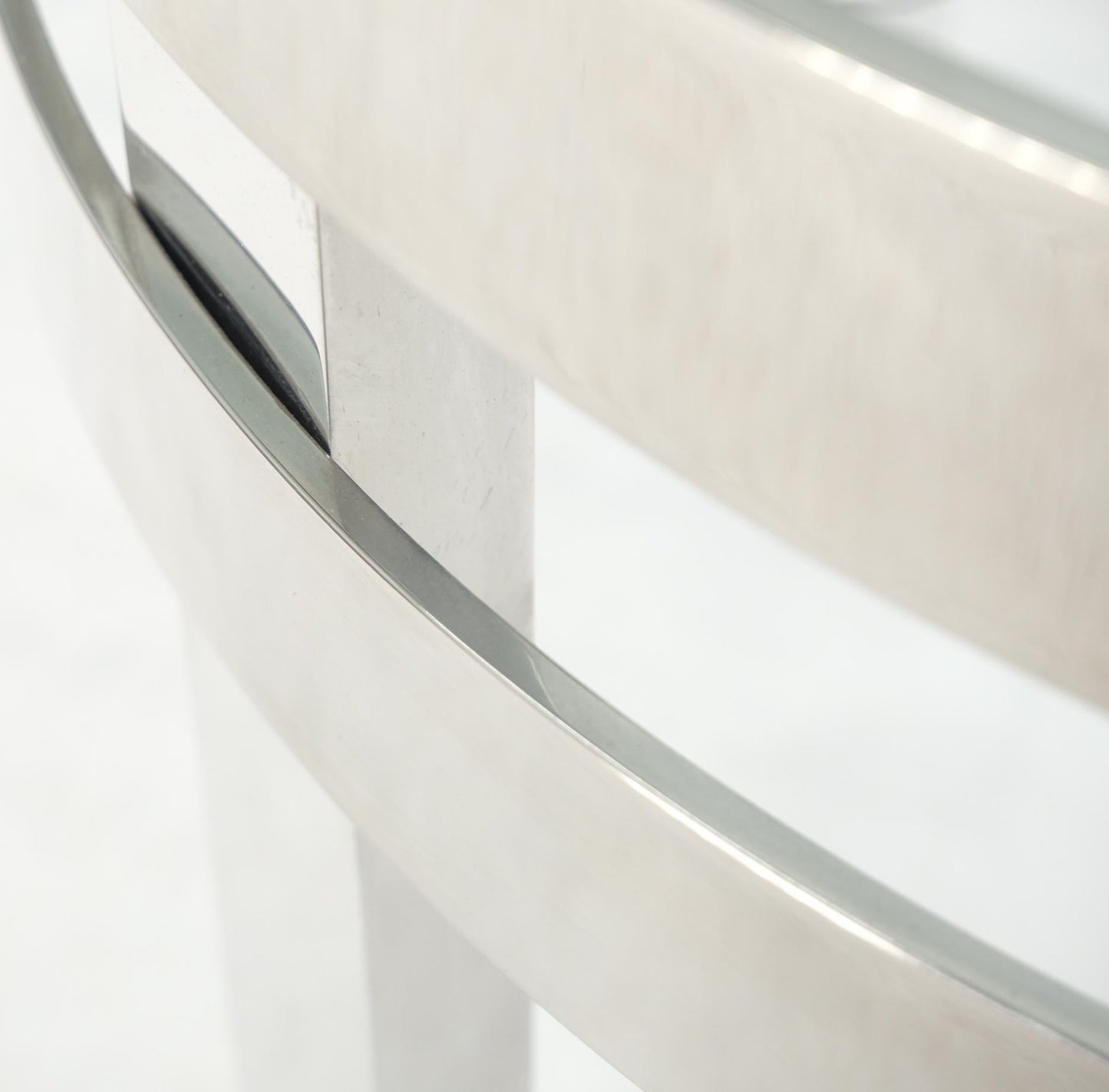 EstablishedLines Heavy Polished Solid Stainless Steel Glass Round Dining Game Table Ribbed Design