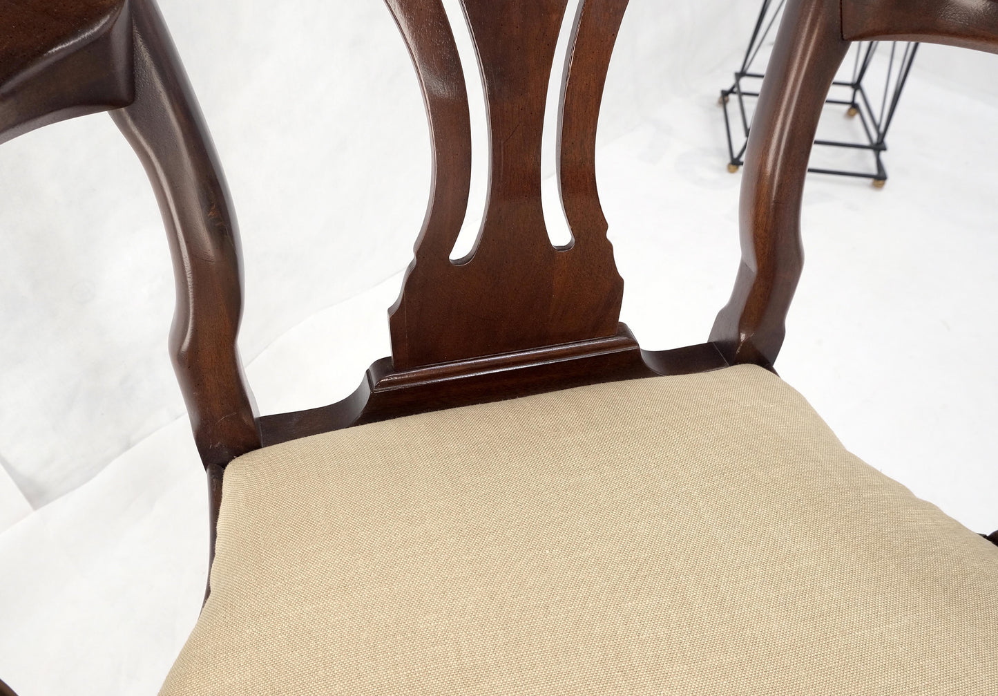 EstablishedLines Set of 10 New Linen Upholstery Walnut Dining Chairs by Henredon Mint