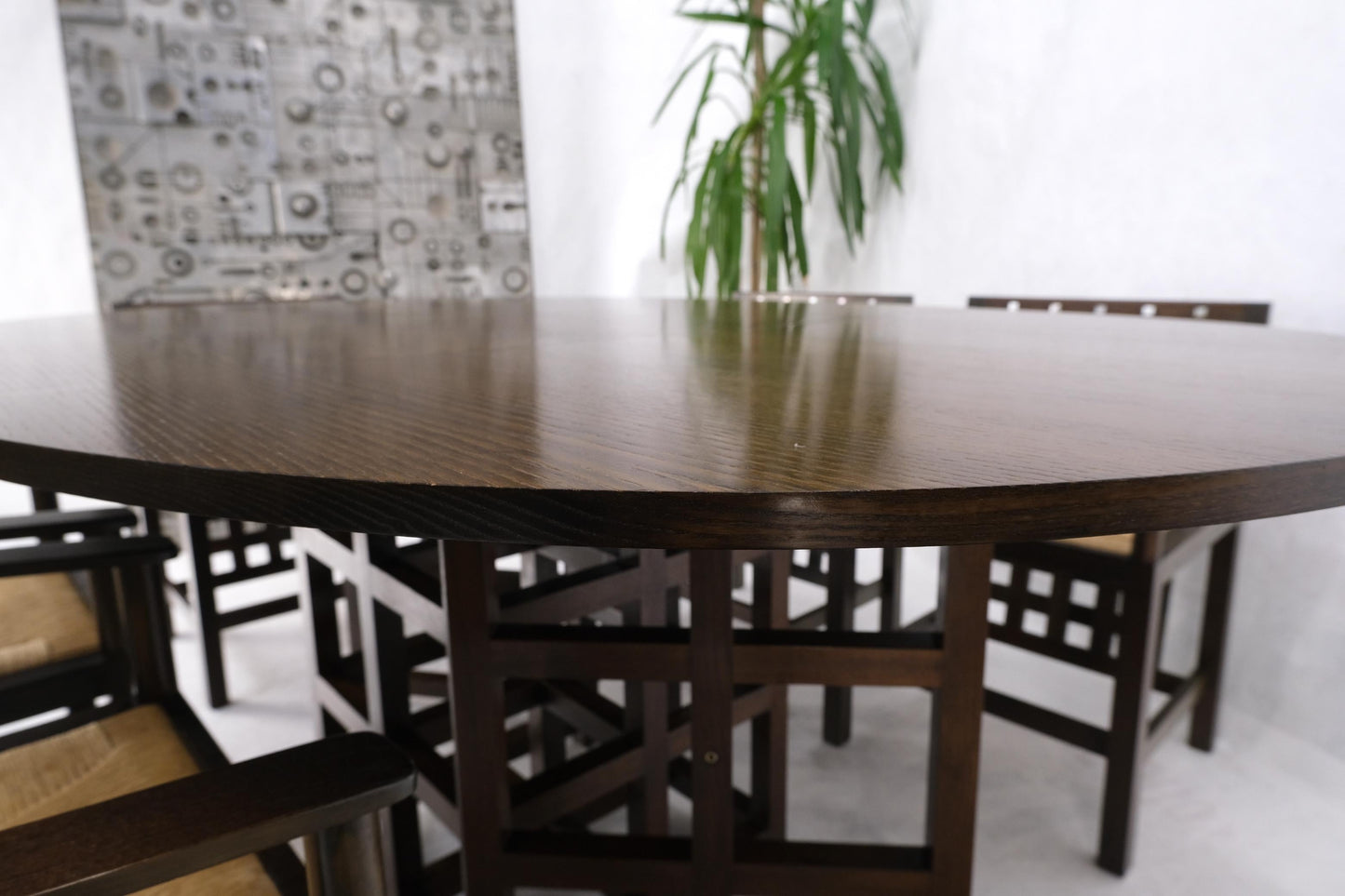 EstablishedLines Brown Oak Cassina Macintosh Drop Leaf Dining Table 6 Rush Seat Chairs Set Mint
