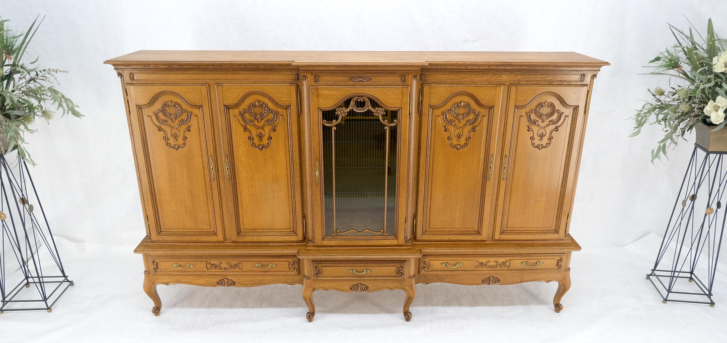 EstablishedLines Carved Oak Oversize 5 Doors Long Credenza Cabinet Sideboard w/ Shelves Drawer